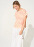 straight pleated blouse with orange print
