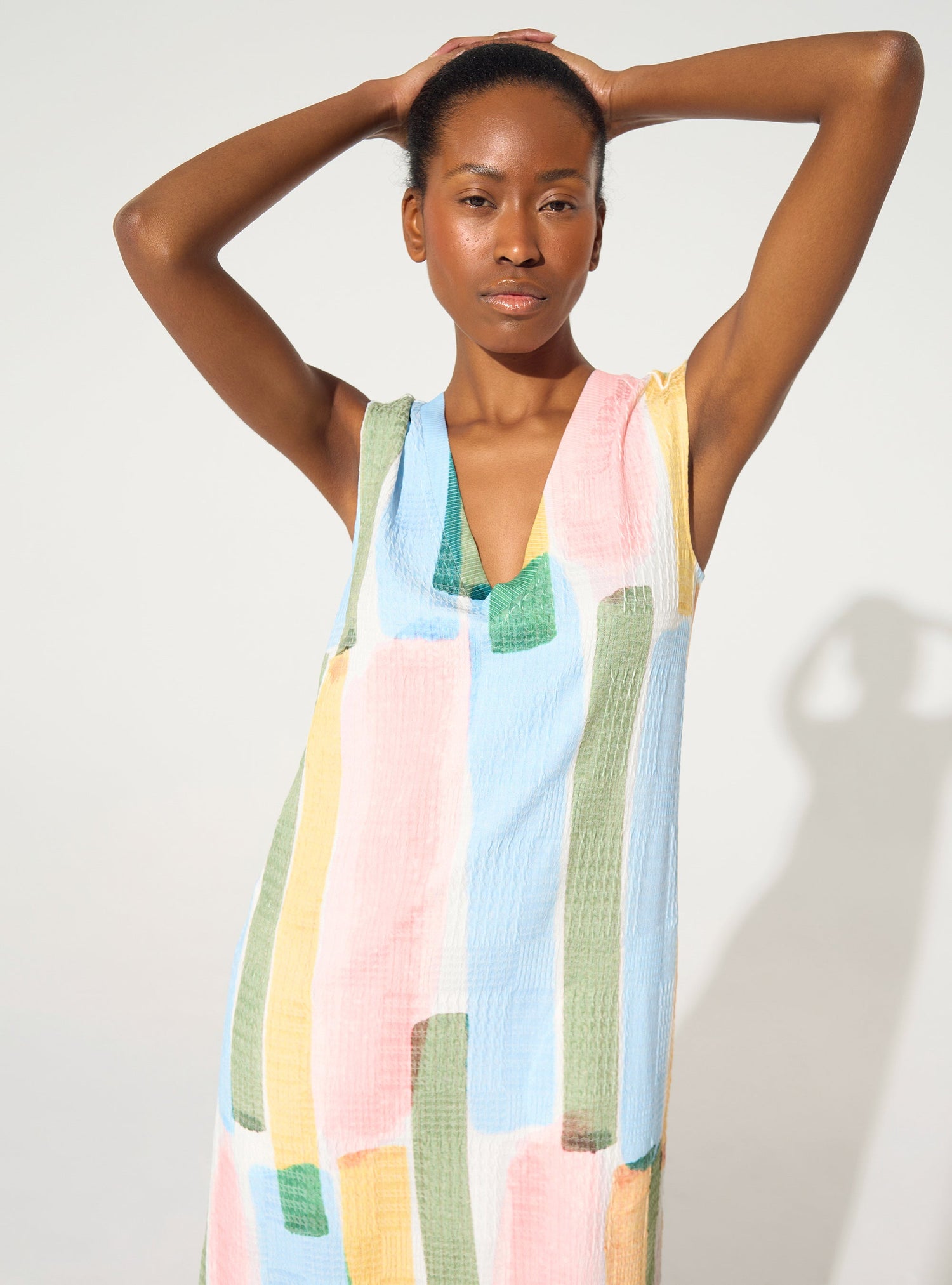 Robe ajustée imprimée rayée jaune