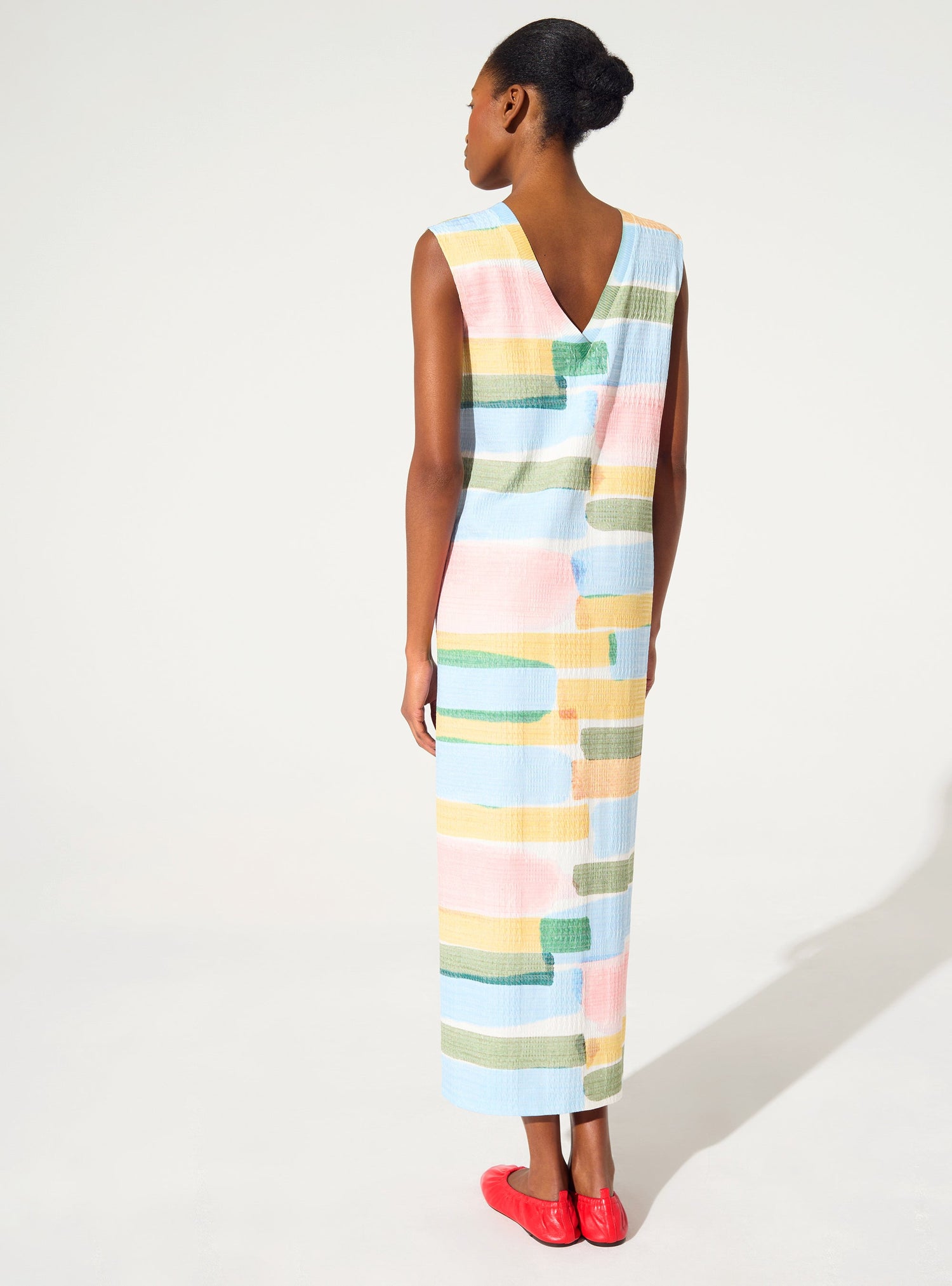 Robe ajustée imprimée rayée jaune