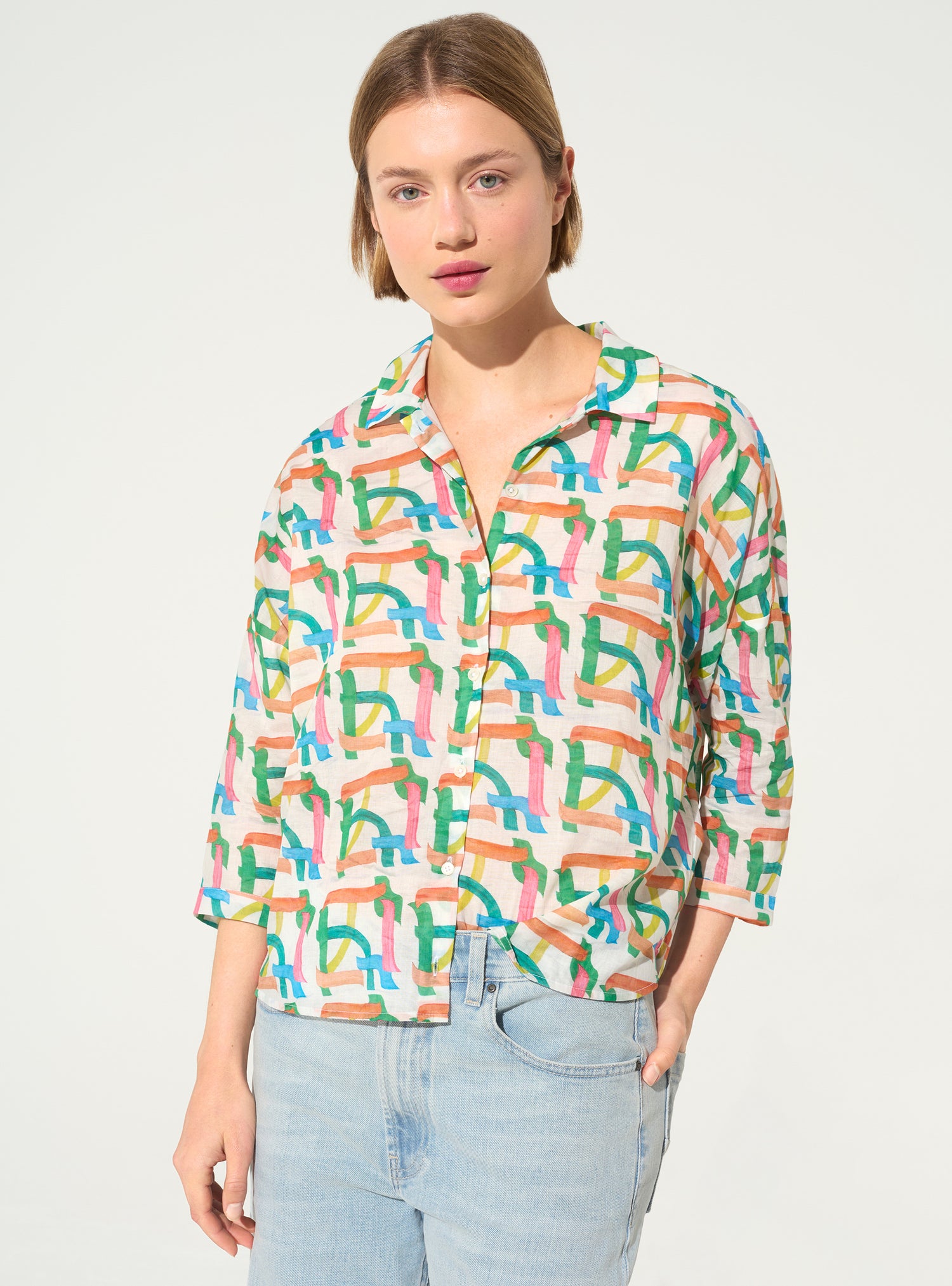 Chemise oversized imprimé maison en coton blanche