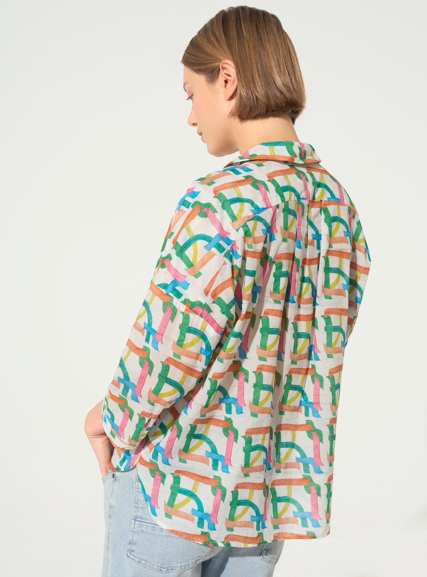 Chemise oversized imprimé maison en coton blanche