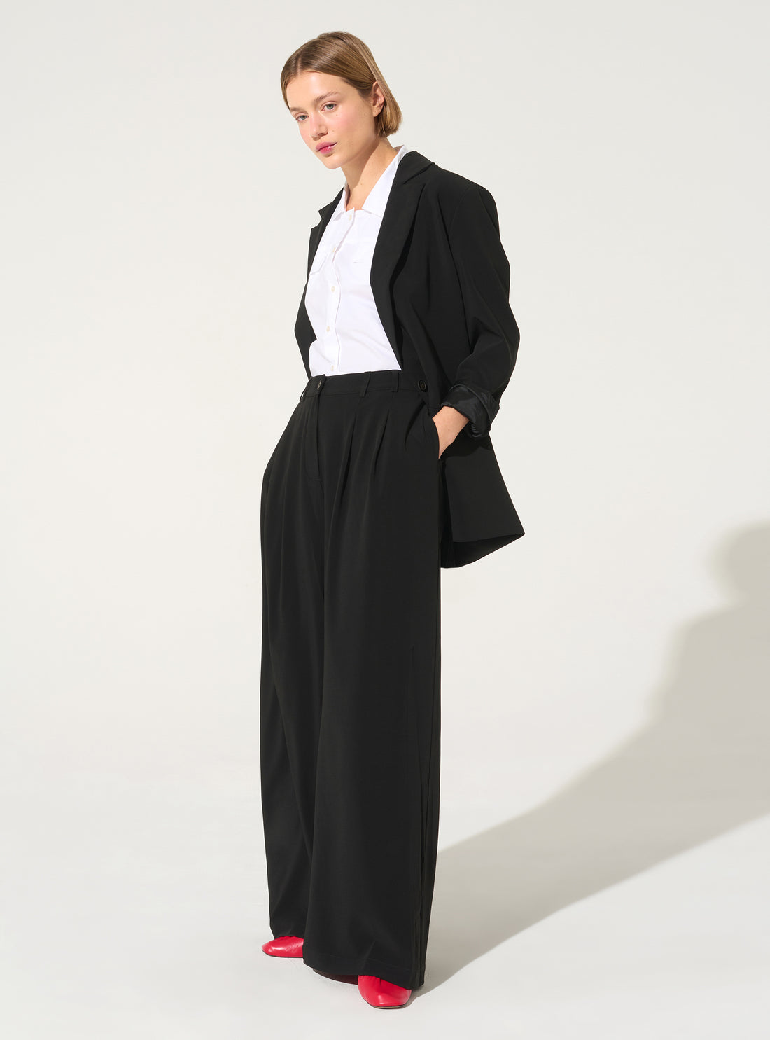 Wide-leg black trousers
