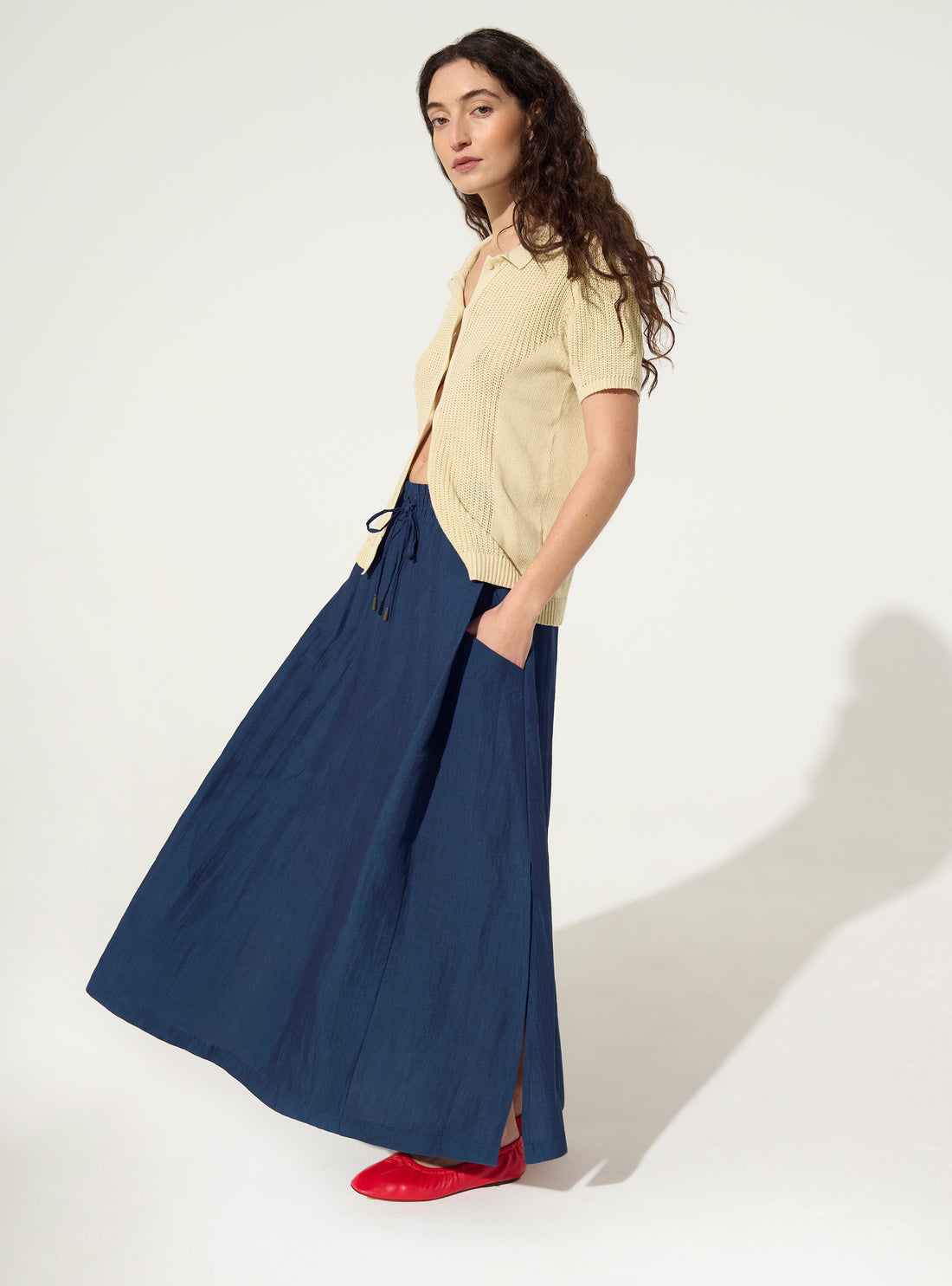 blue linen skirt