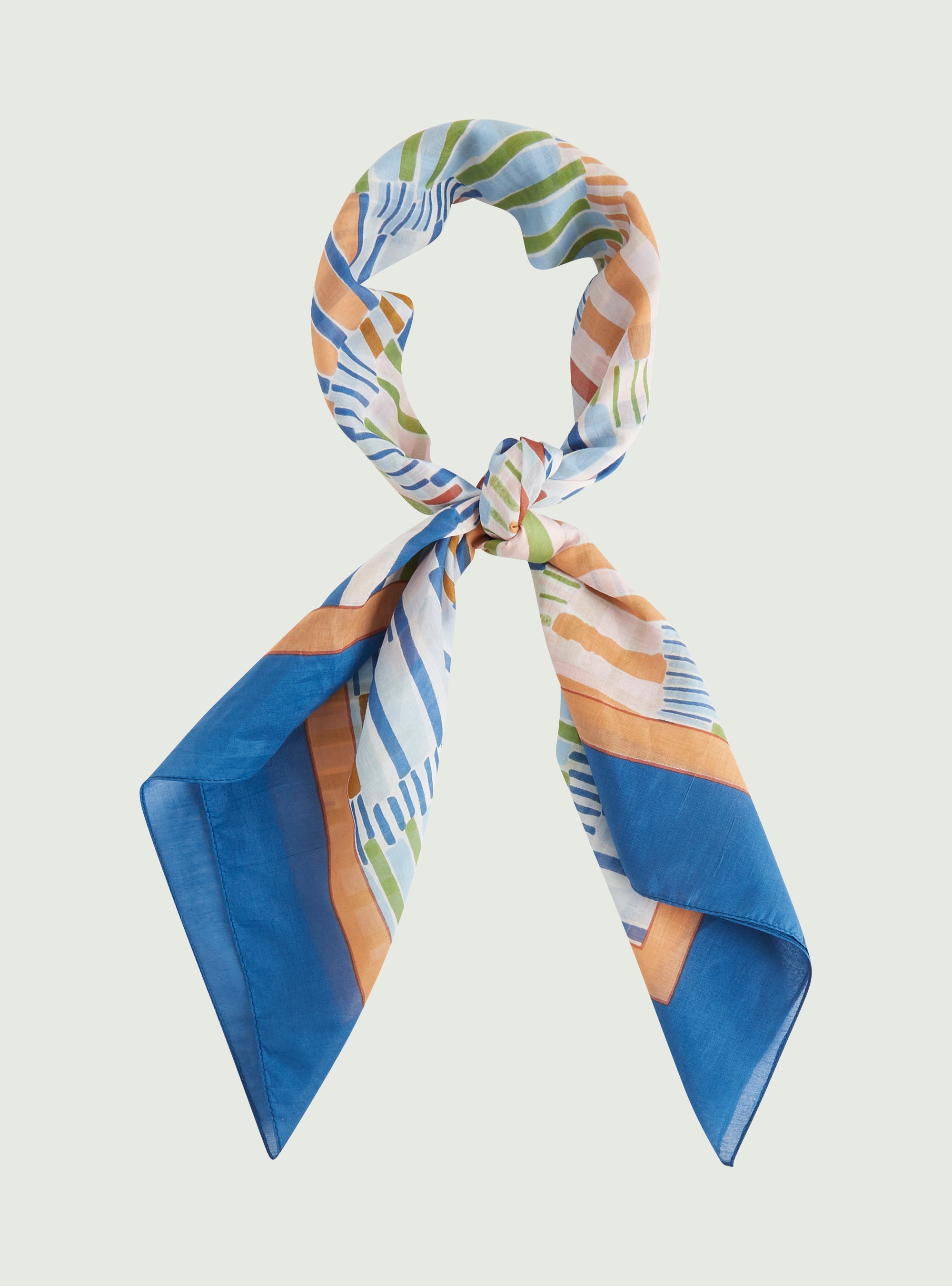 Blue printed cotton and silk scarf