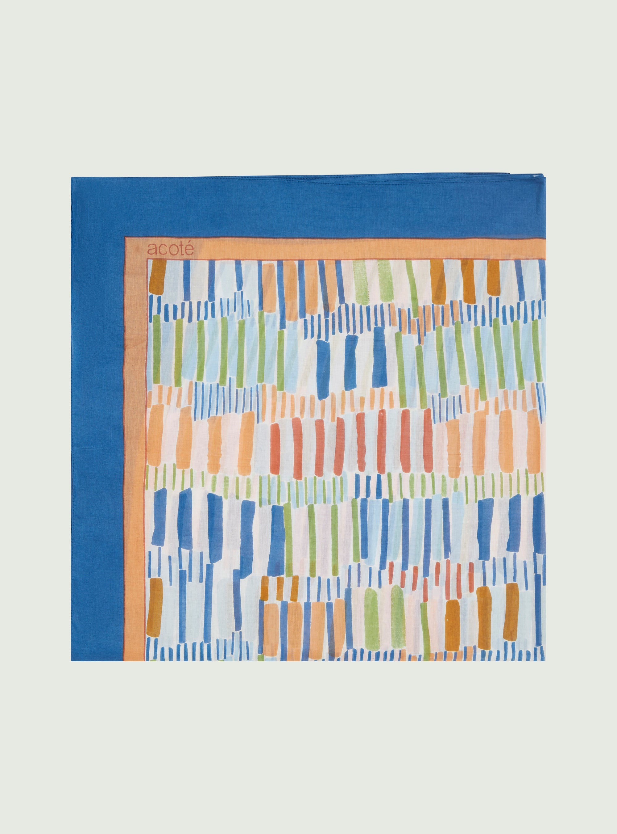 Blue printed cotton and silk scarf