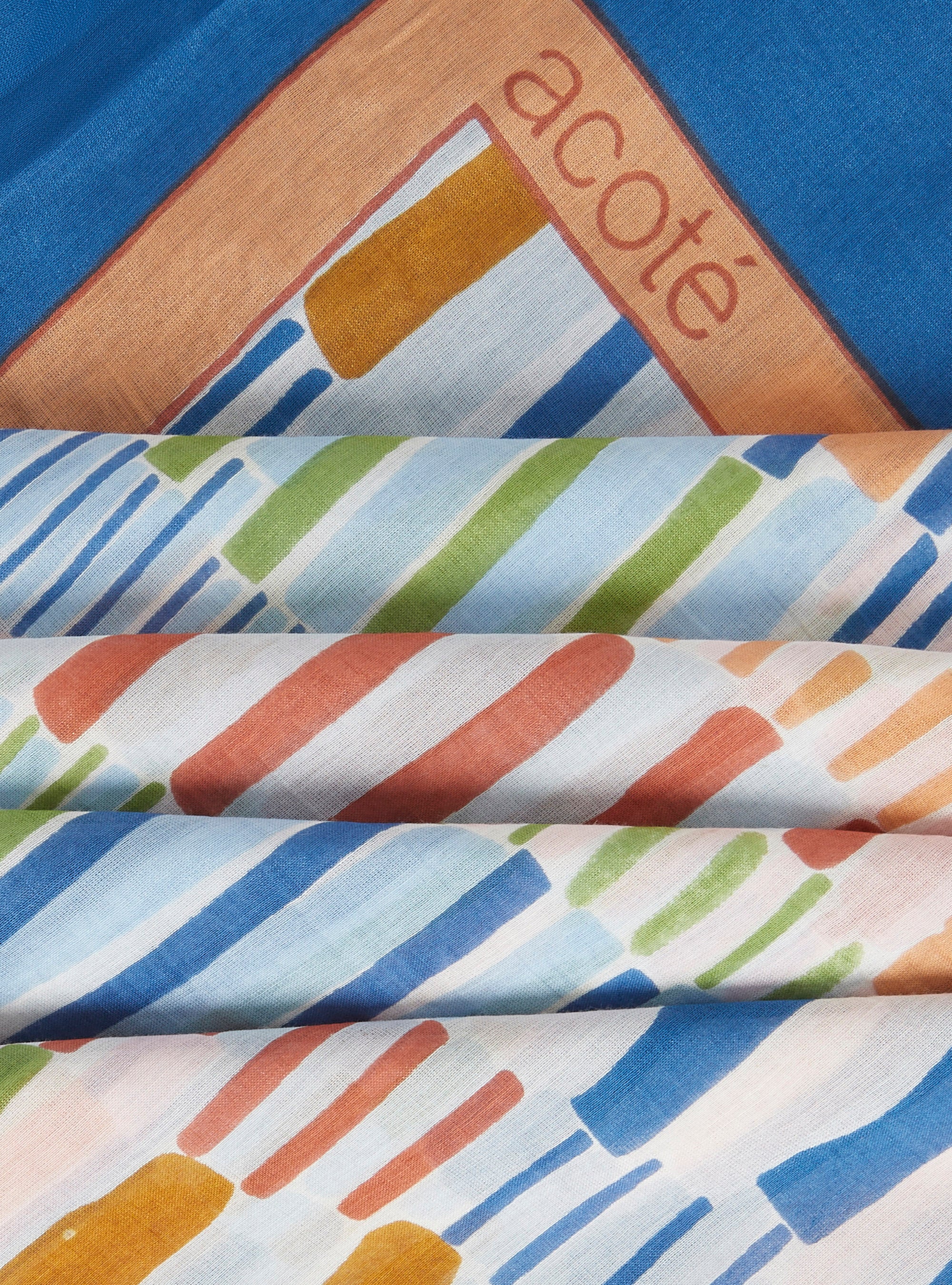 Blue printed cotton and silk scarf