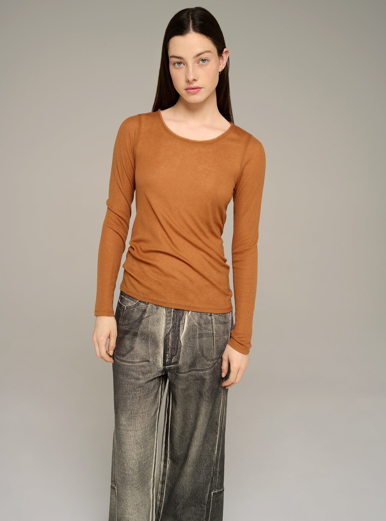 Cotélac acoté tee-shirt manches longues col rond ajusté en jersey
