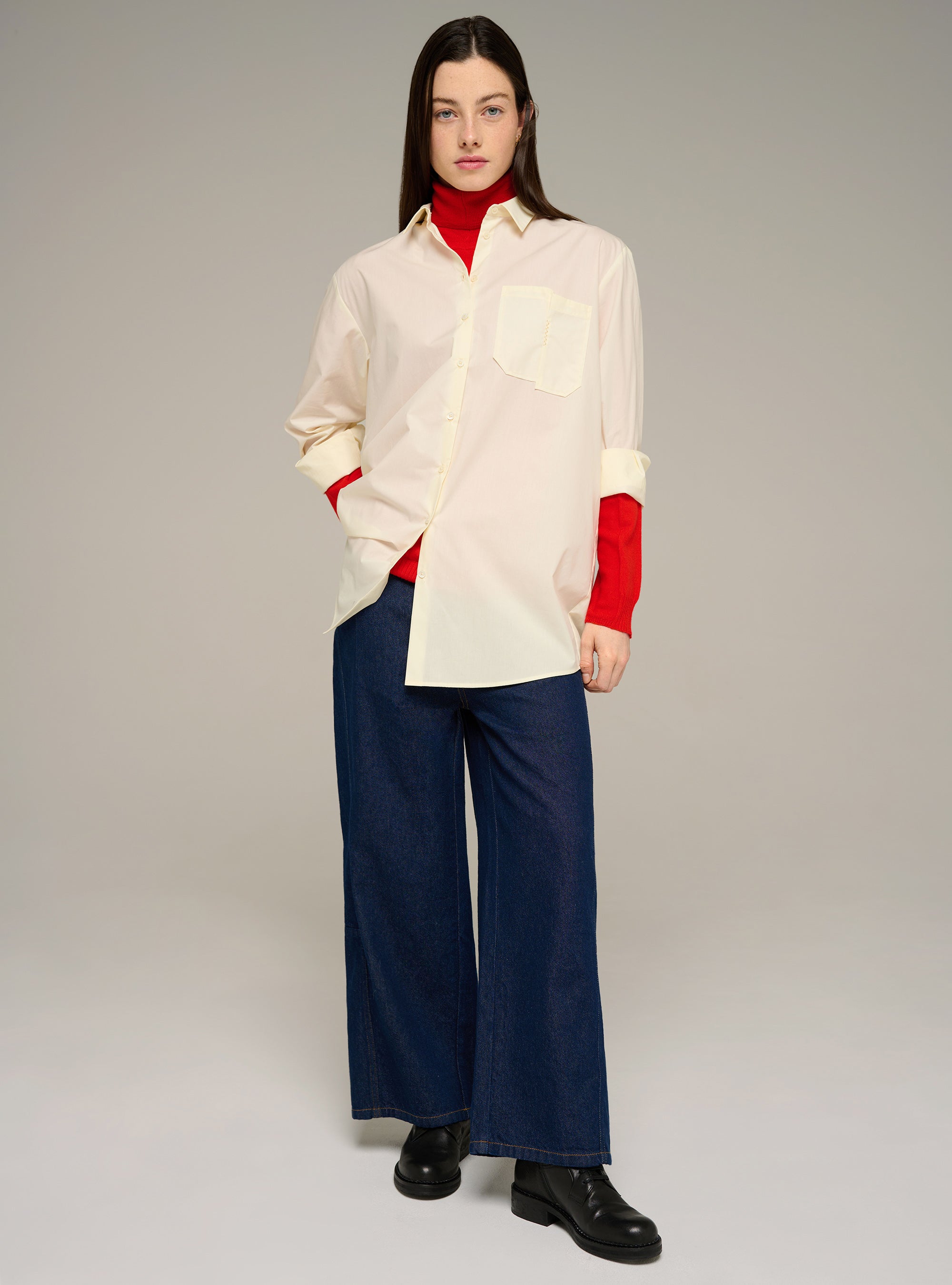 Cotélac acoté chemise manches longues en popeline de coton biologique