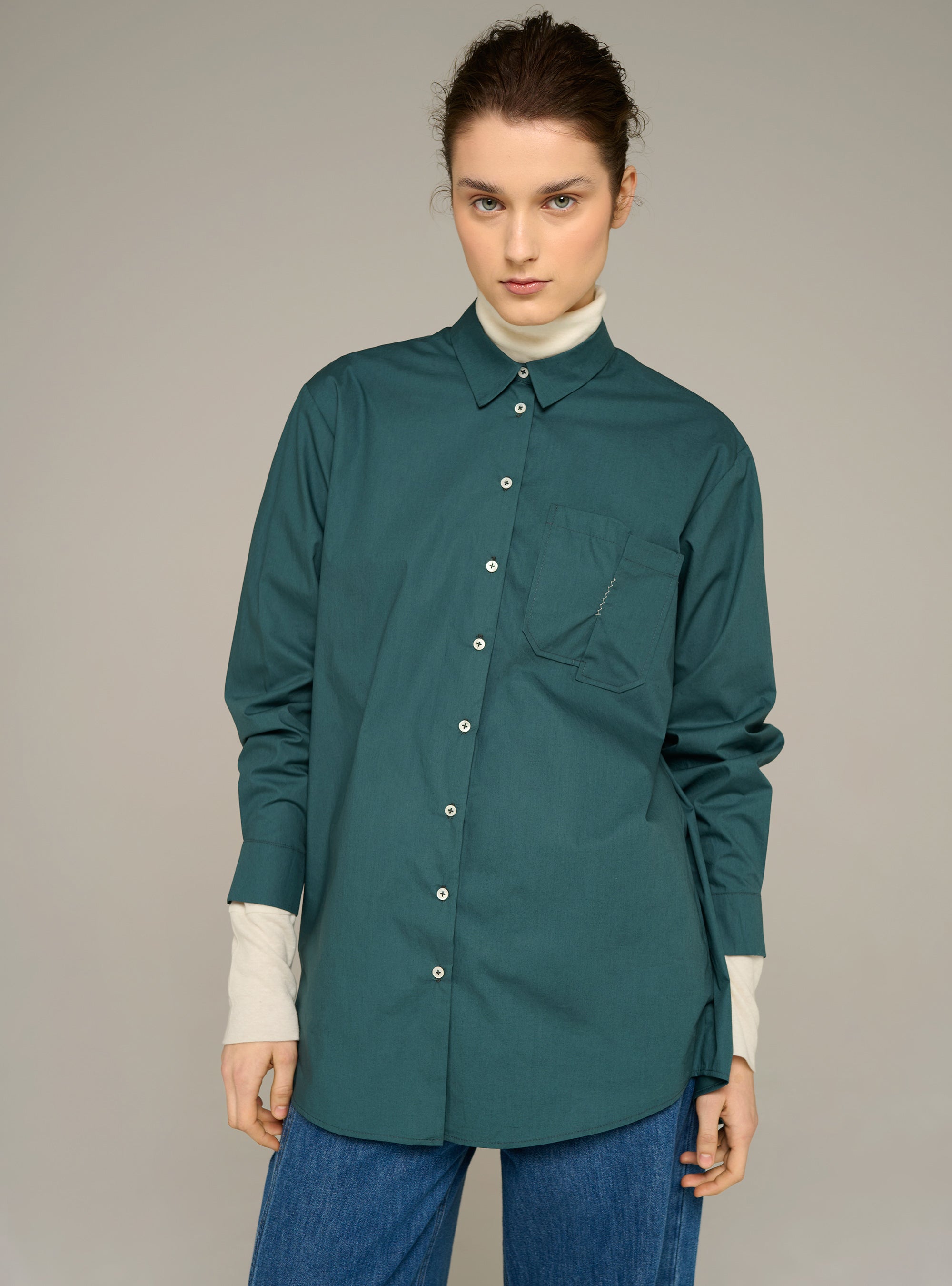 Cotélac acoté chemise manches longues en popeline de coton biologique
