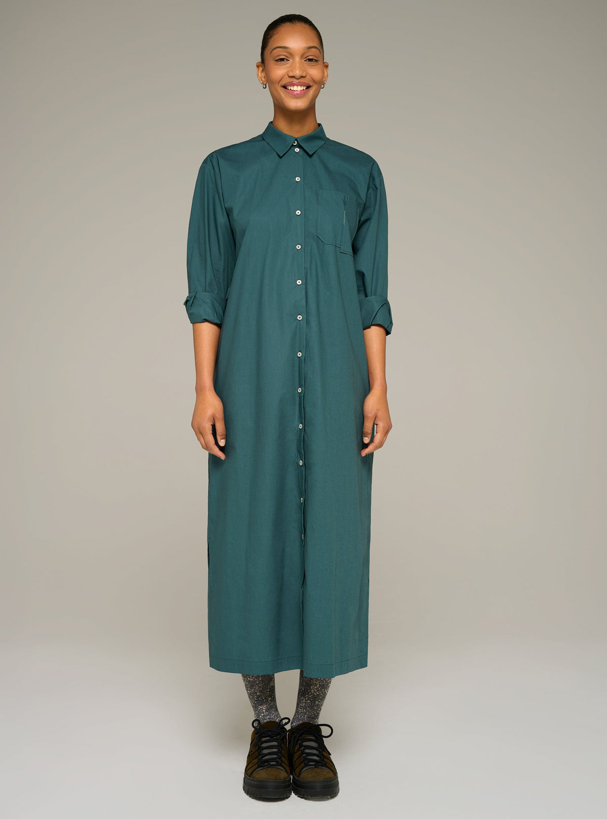 Cotélac acoté robe chemise longue oversize en popeline de coton biologique
