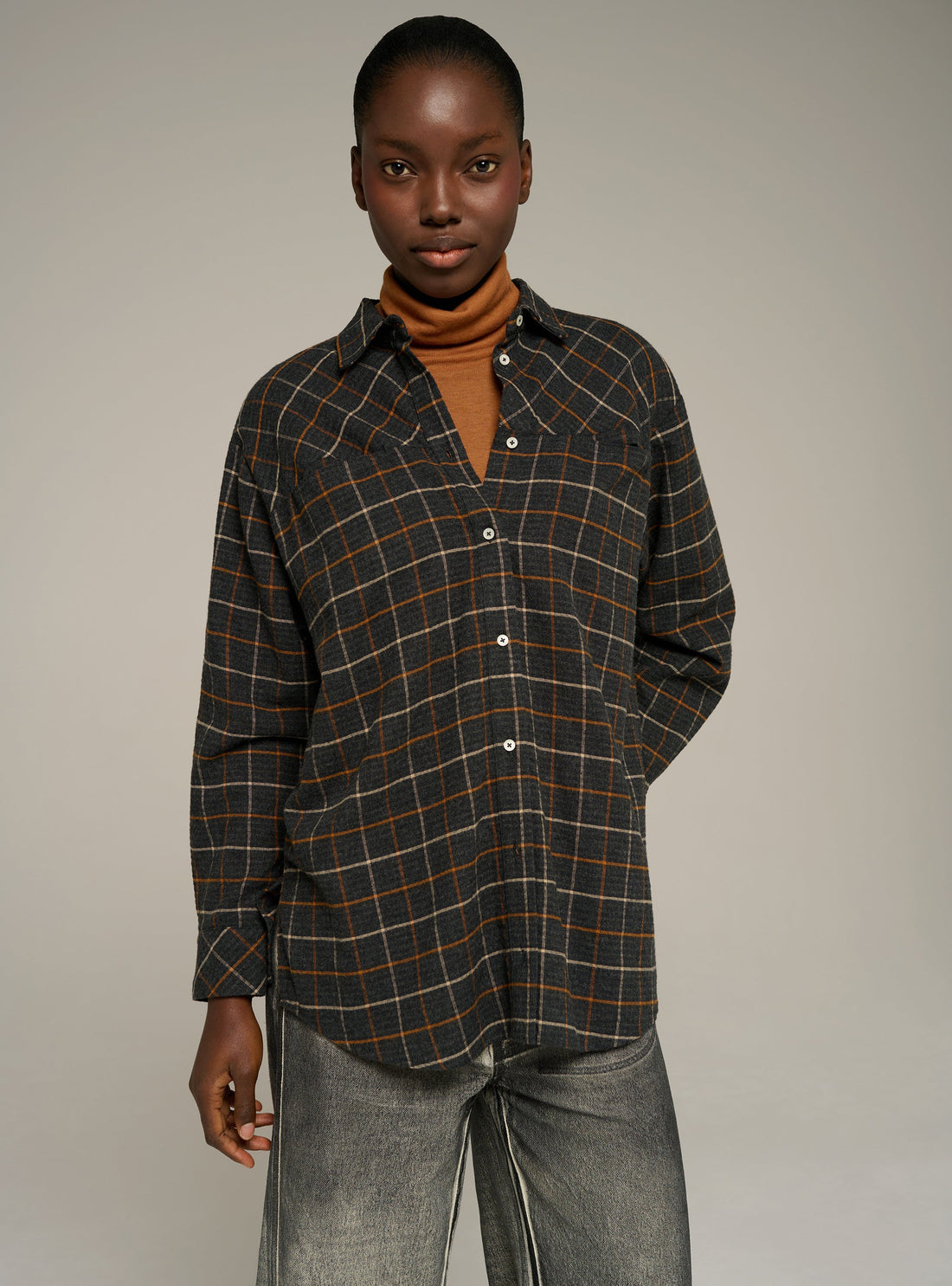 Cotélac acoté chemise manches longues col chemisier motif carreaux