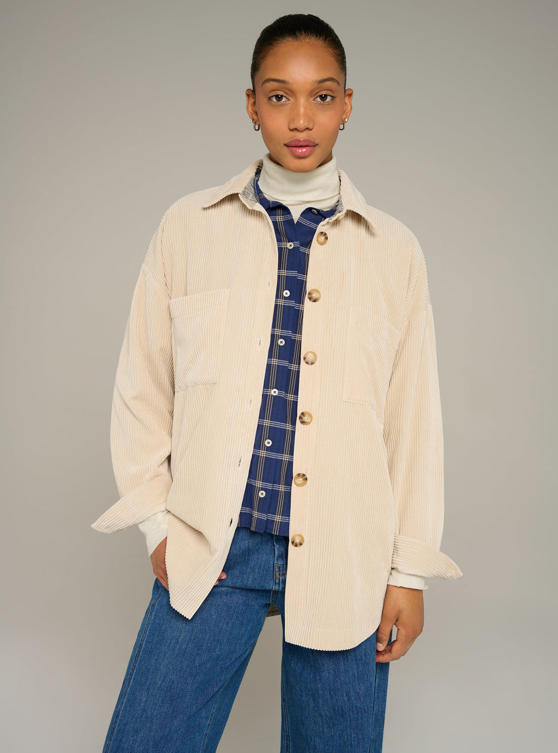 Cotélac acoté chemise oversize manches longues en velours grosses côtes