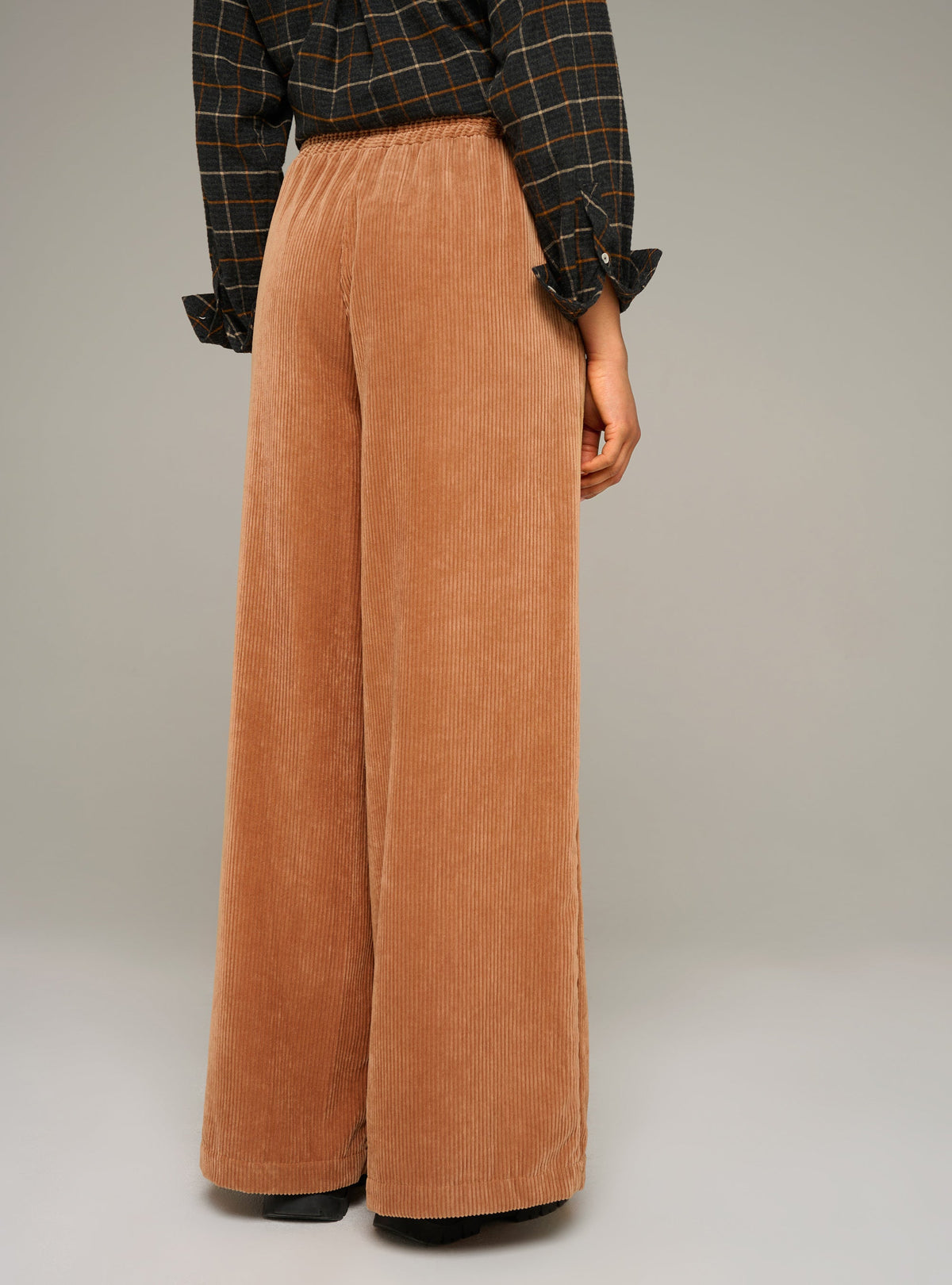 Cotélac acoté pantalon large taille haute en velours grosses côtes