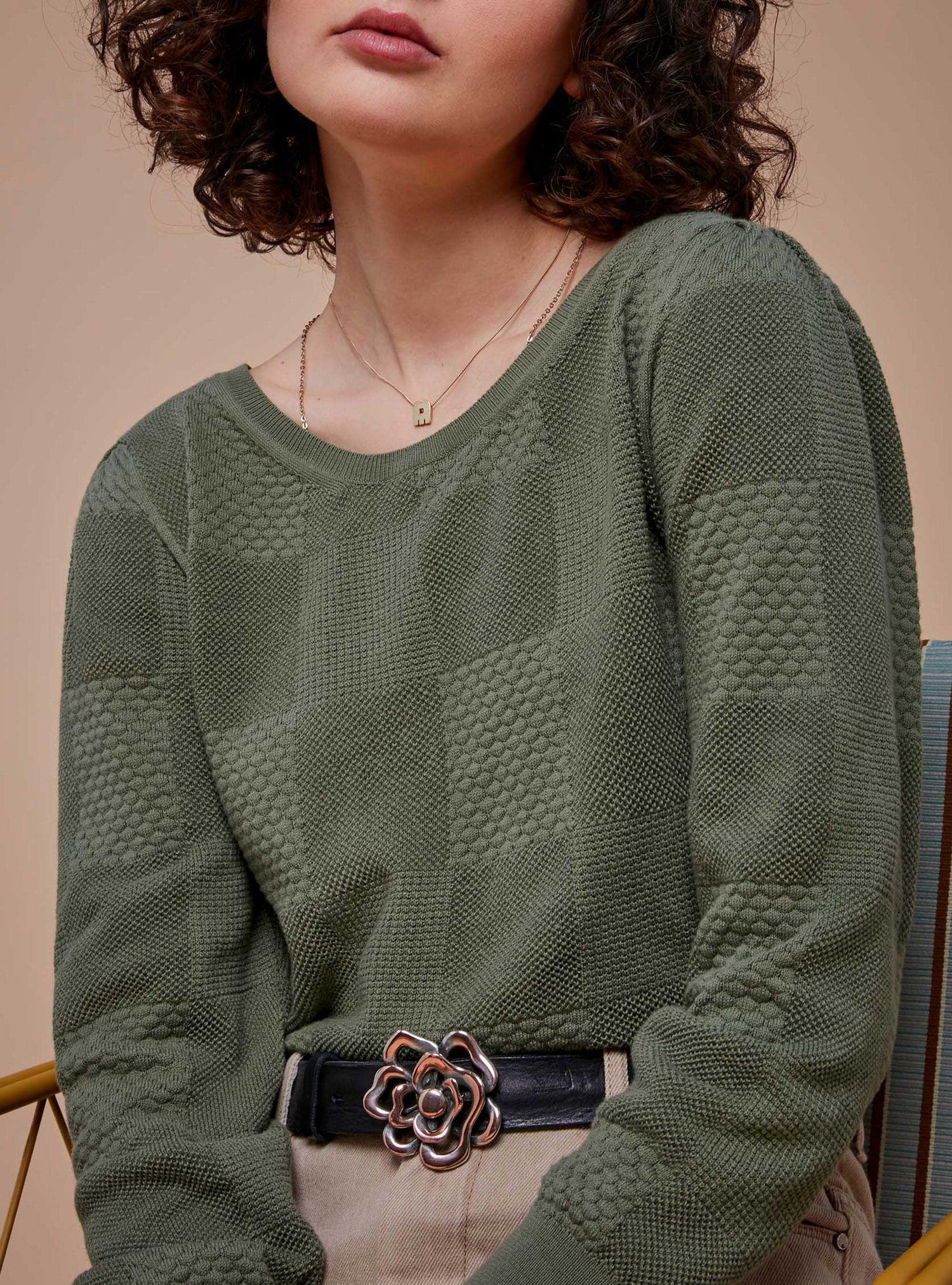 Long Sleeve Checkered Sweater