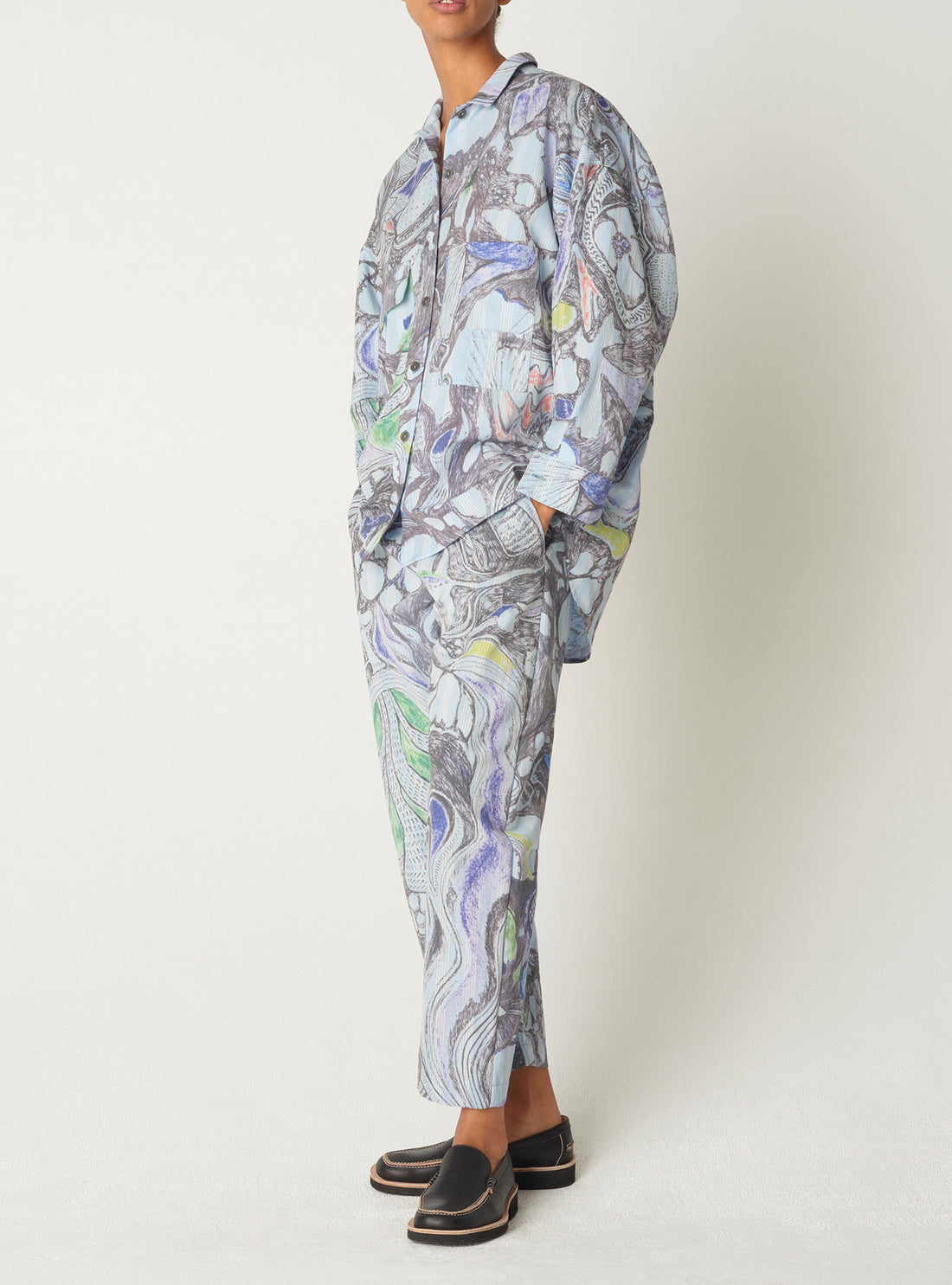 Chemise oversize imprimée à manches longues