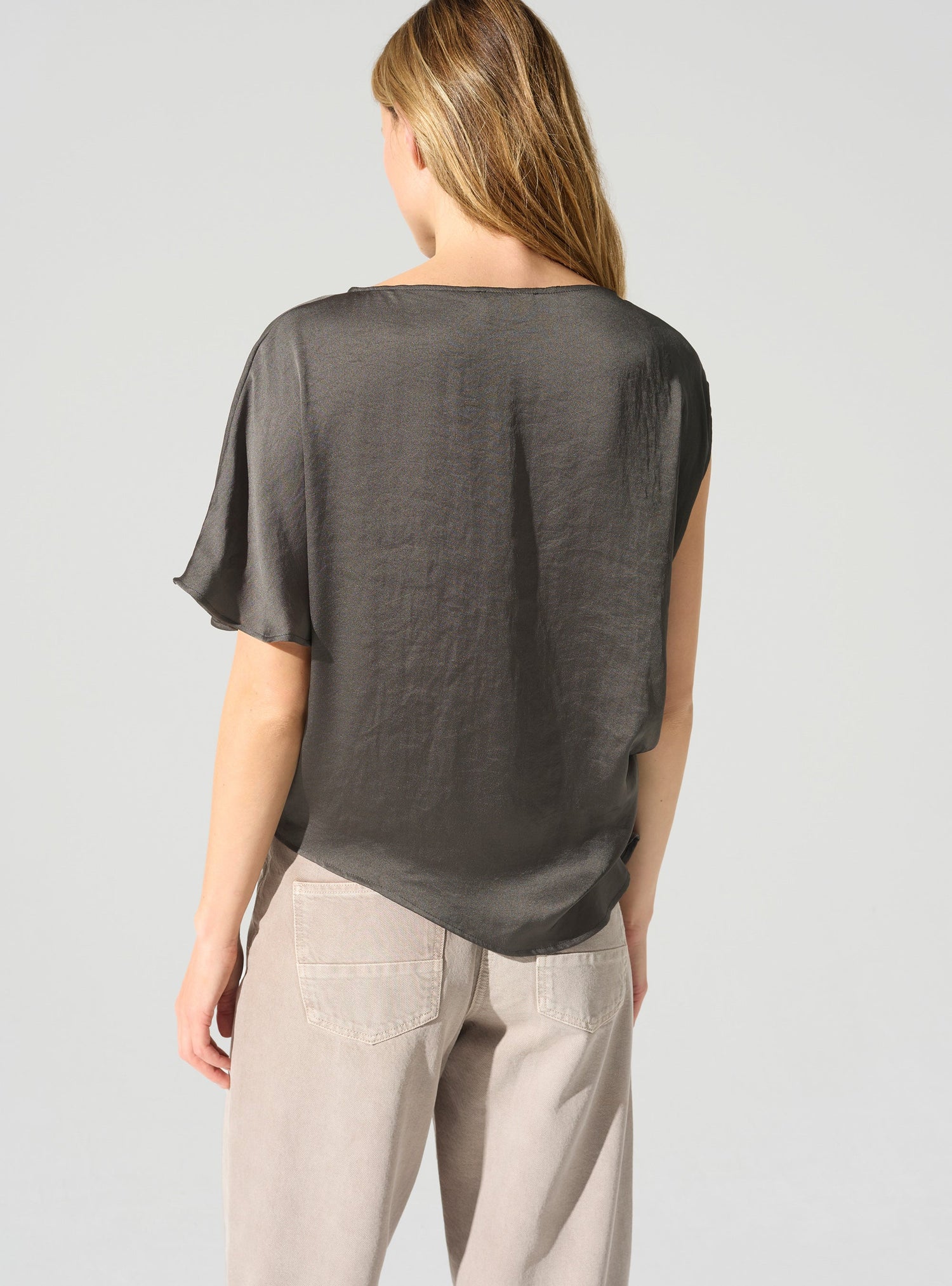 Asymmetrical boat neck blouse