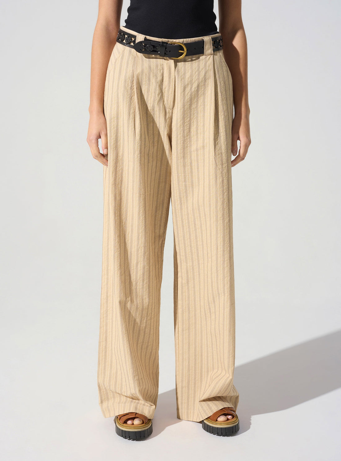 Belted wide-leg pants