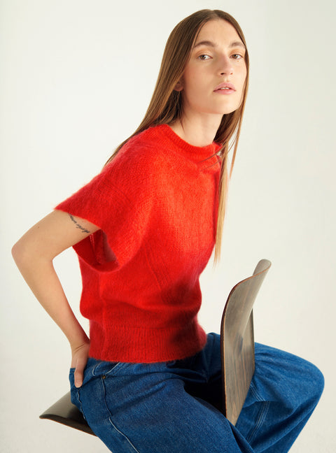 Pull manches courtes en mohair brossé