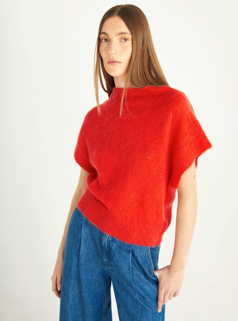 Pull manches courtes en mohair brossé
