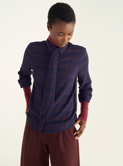 Chemise en seersucker à lavallière amovible