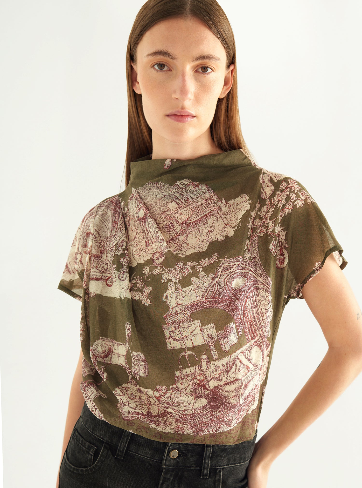 Draped blouse in cotton/silk voile