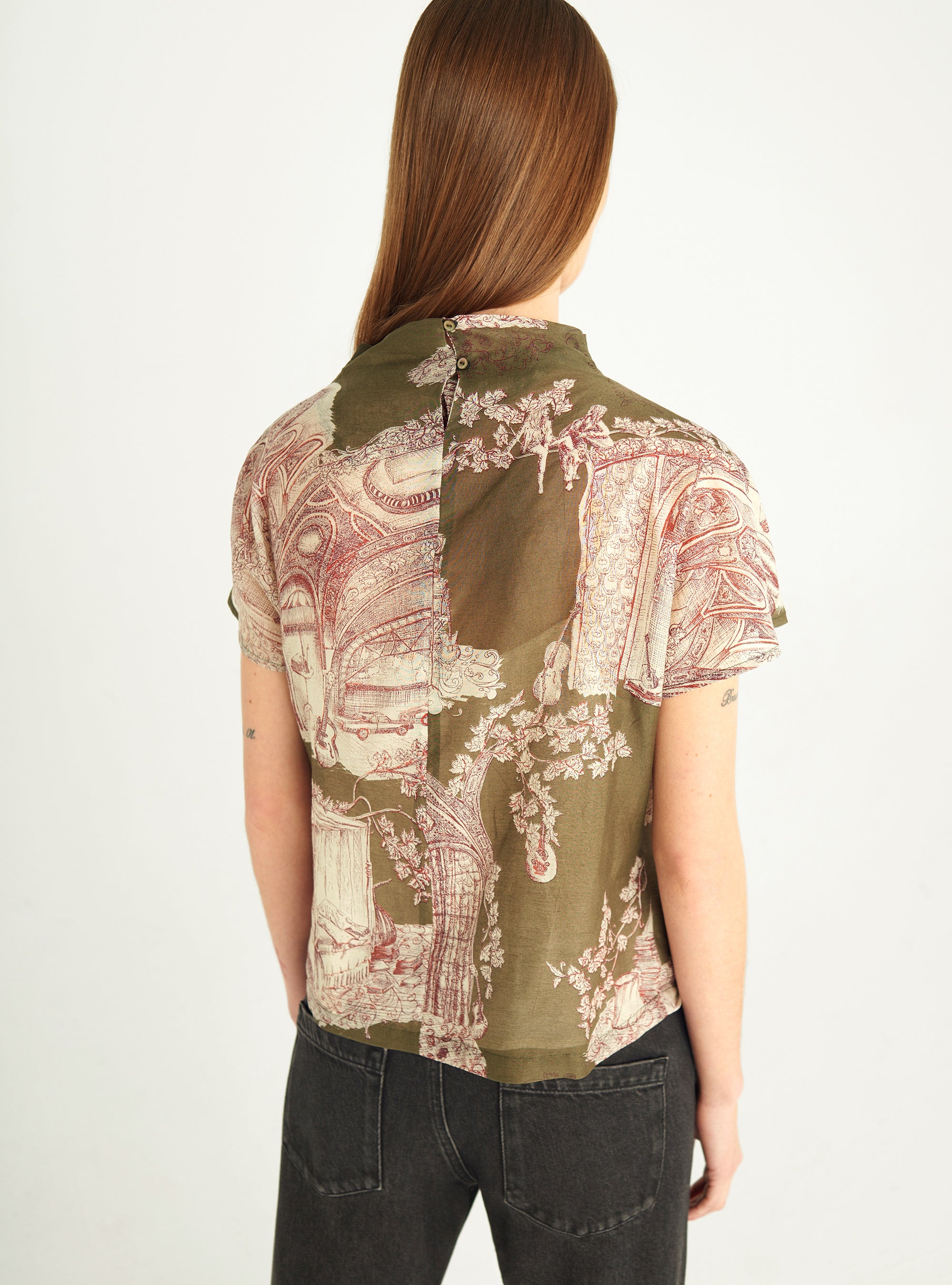 Draped blouse in cotton/silk voile