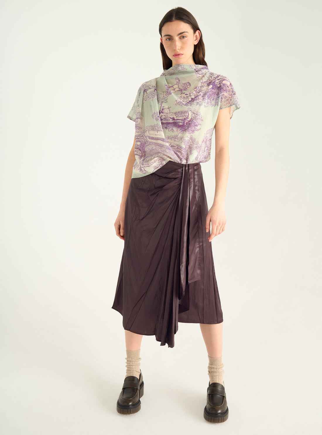 Blouse drapée en voile coton/soie
