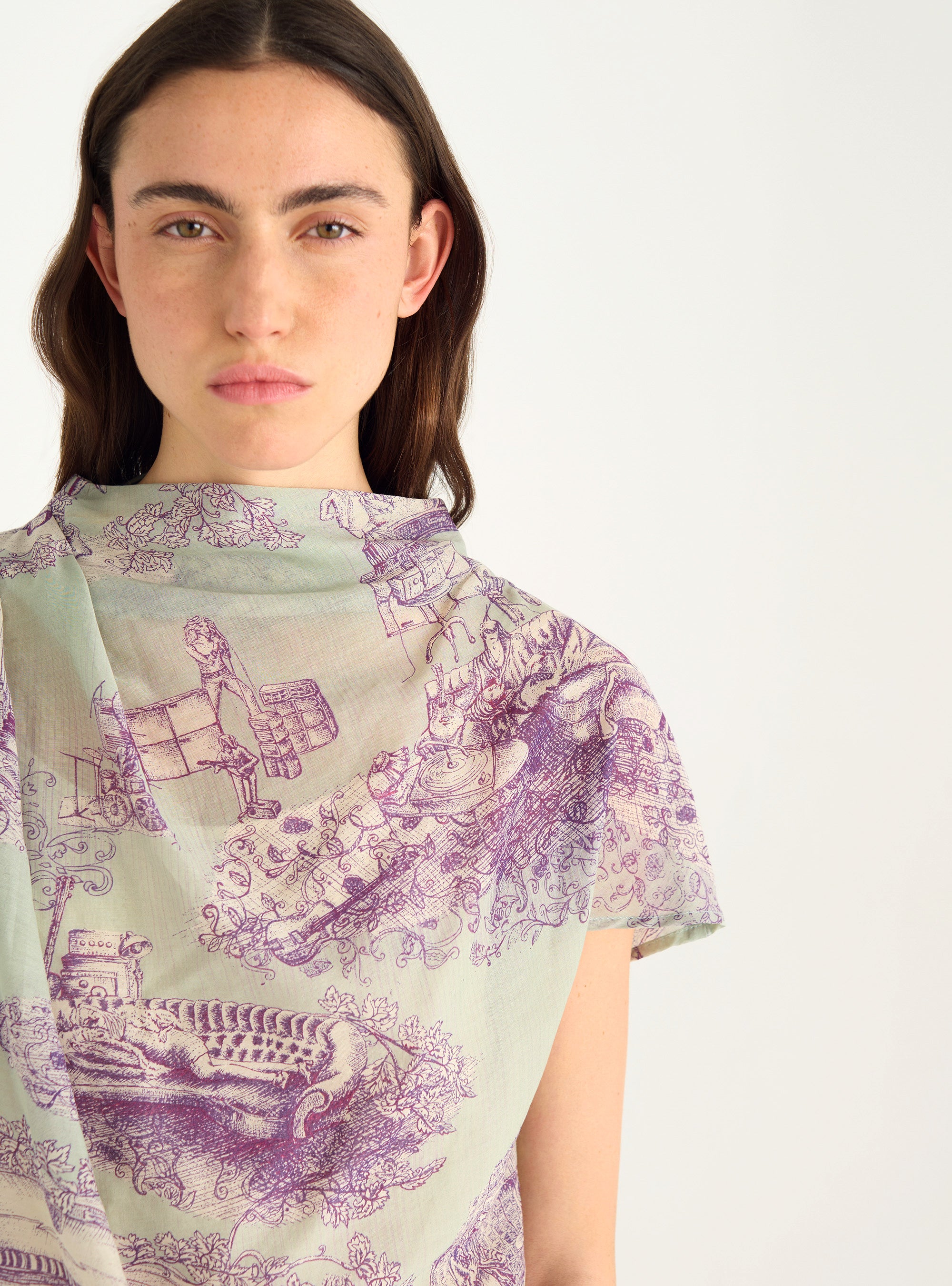 Blouse drapée en voile coton/soie