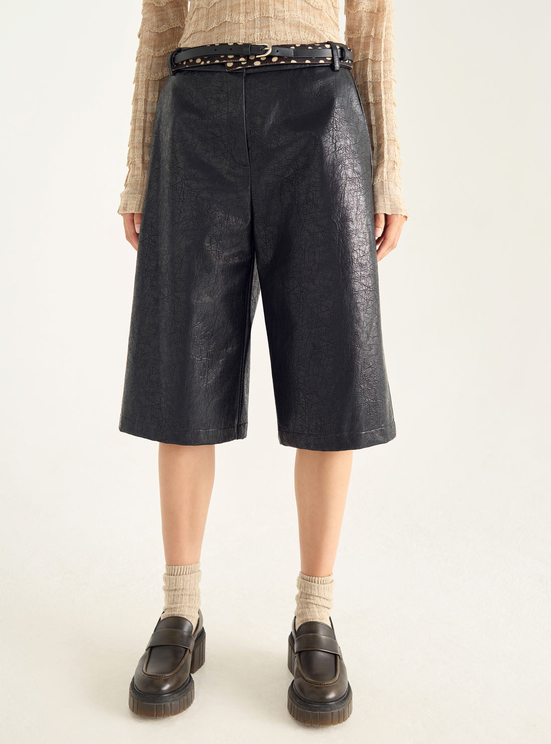 Jupe-culotte en imitation cuir vieilli