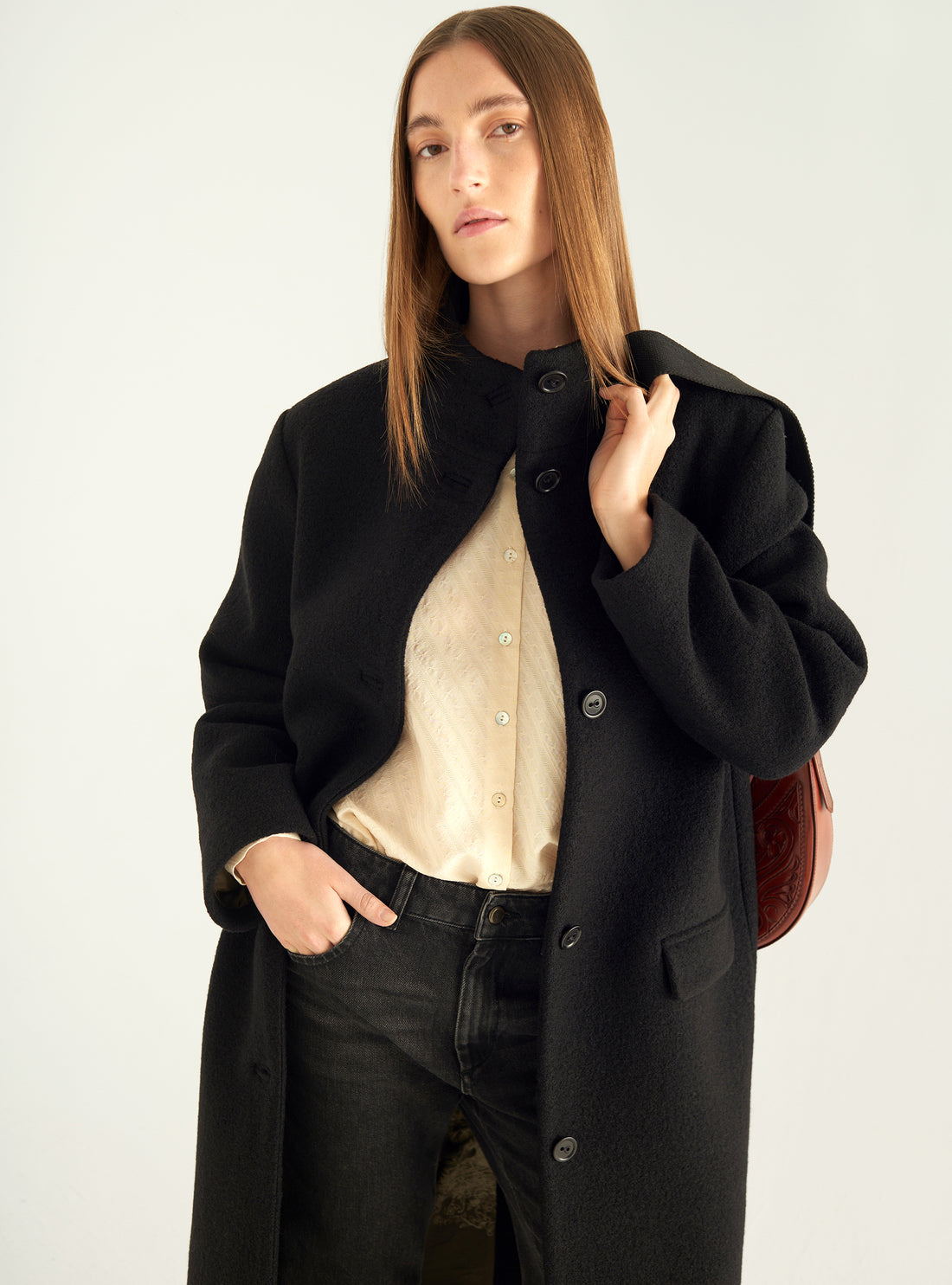 Long boiled wool coat