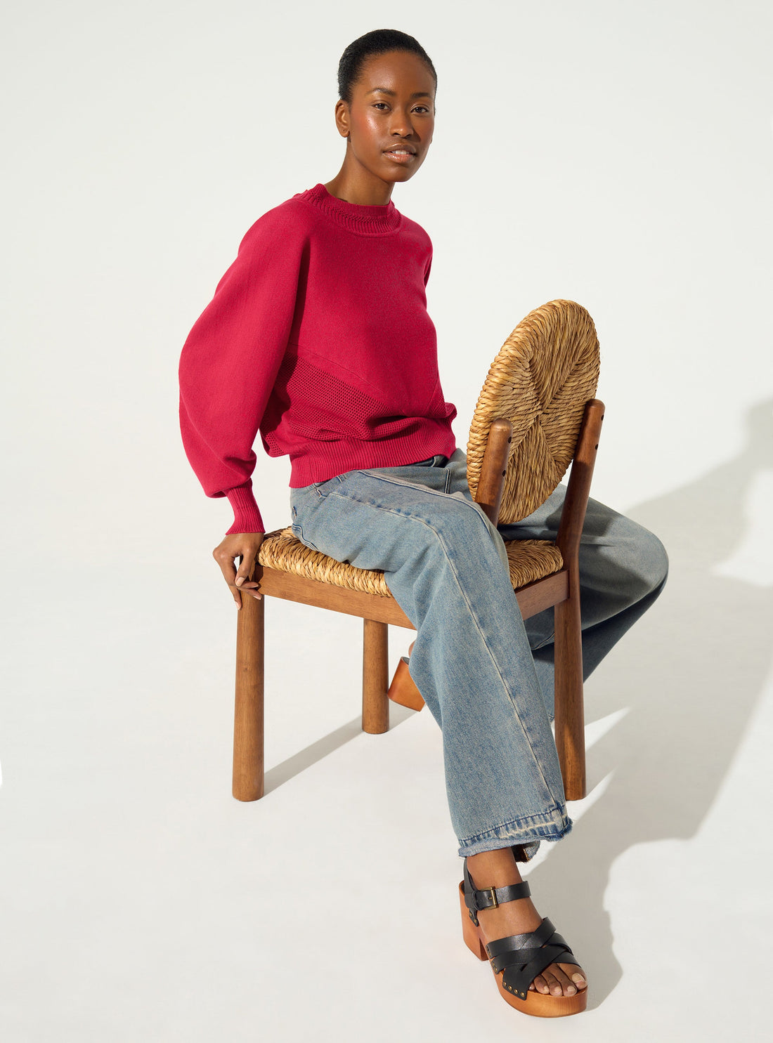 Red cotton and cashmere sweater