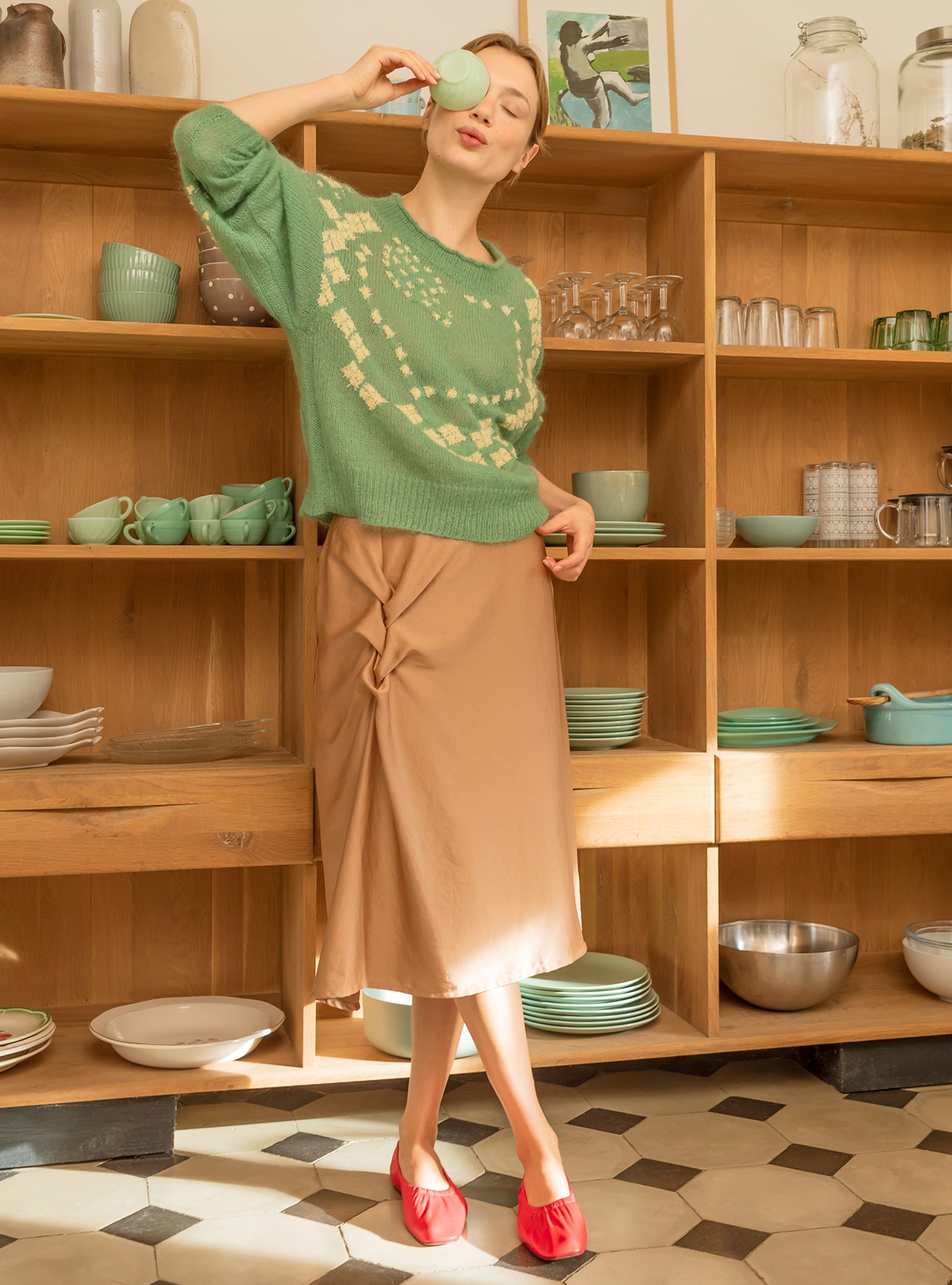 Pull en relief, laine et mohair vert Cotélac 