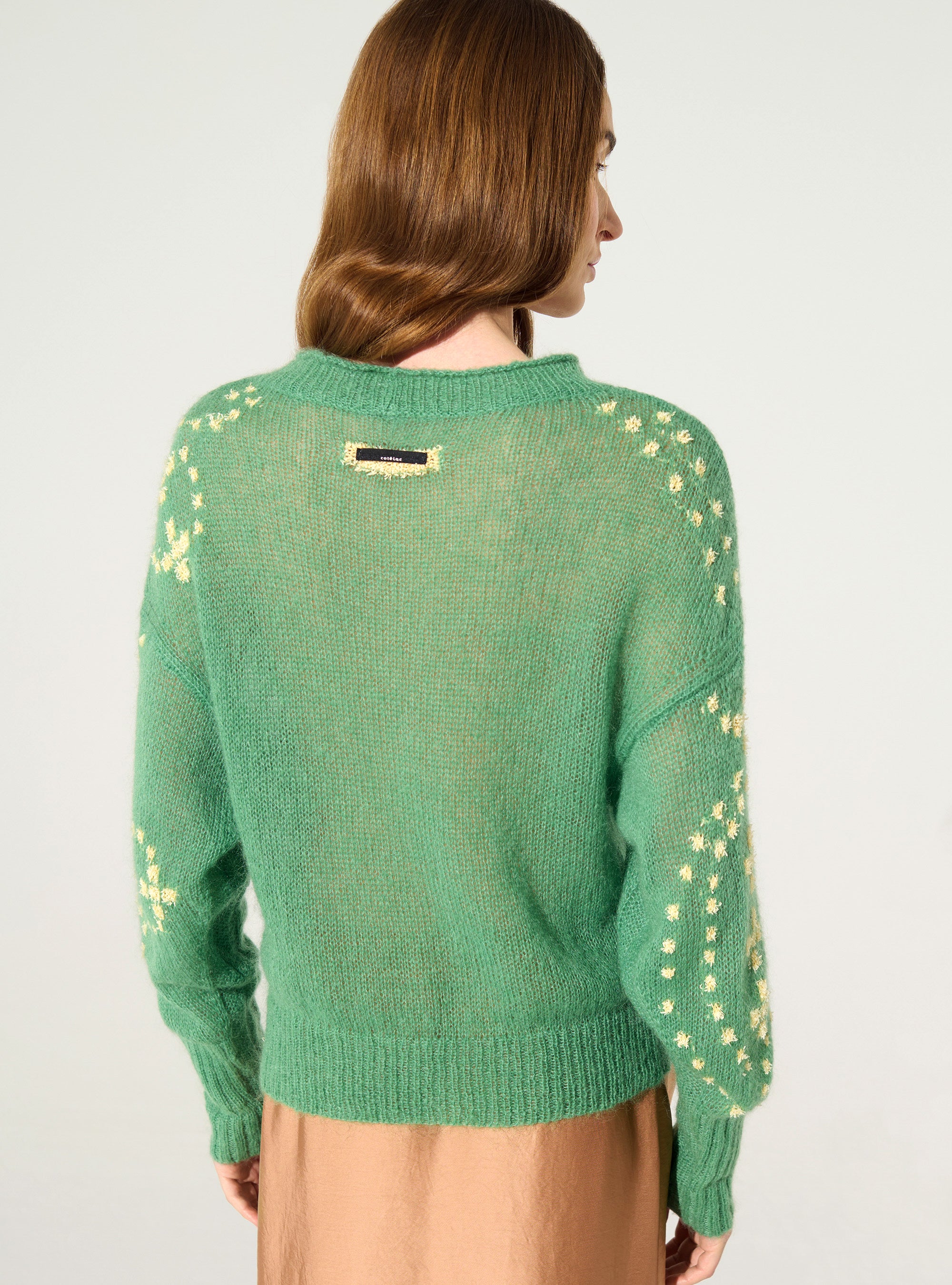 Pull imprimé laine et mohair vert