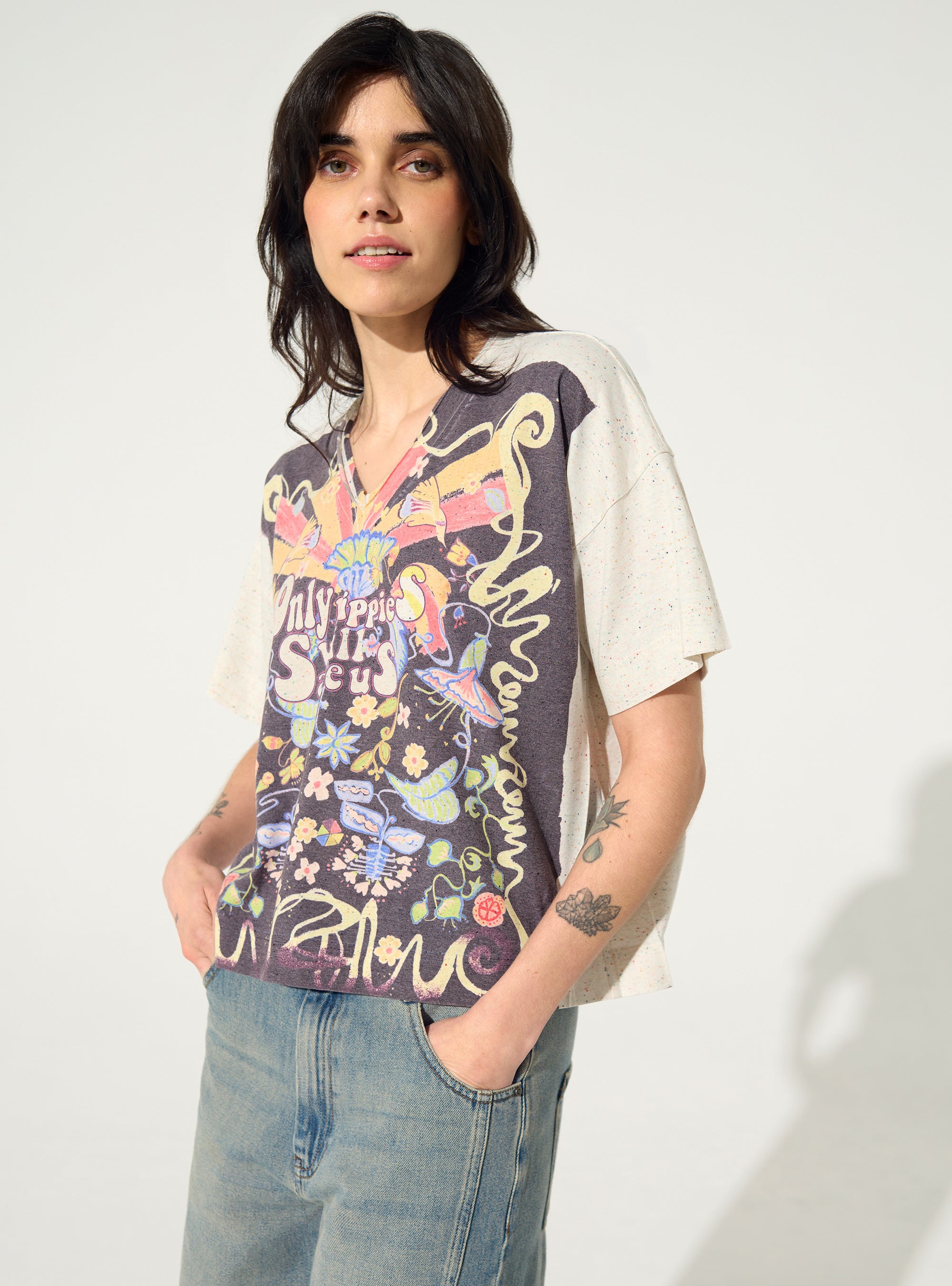 T-Shirt plissé et sublimé blanc