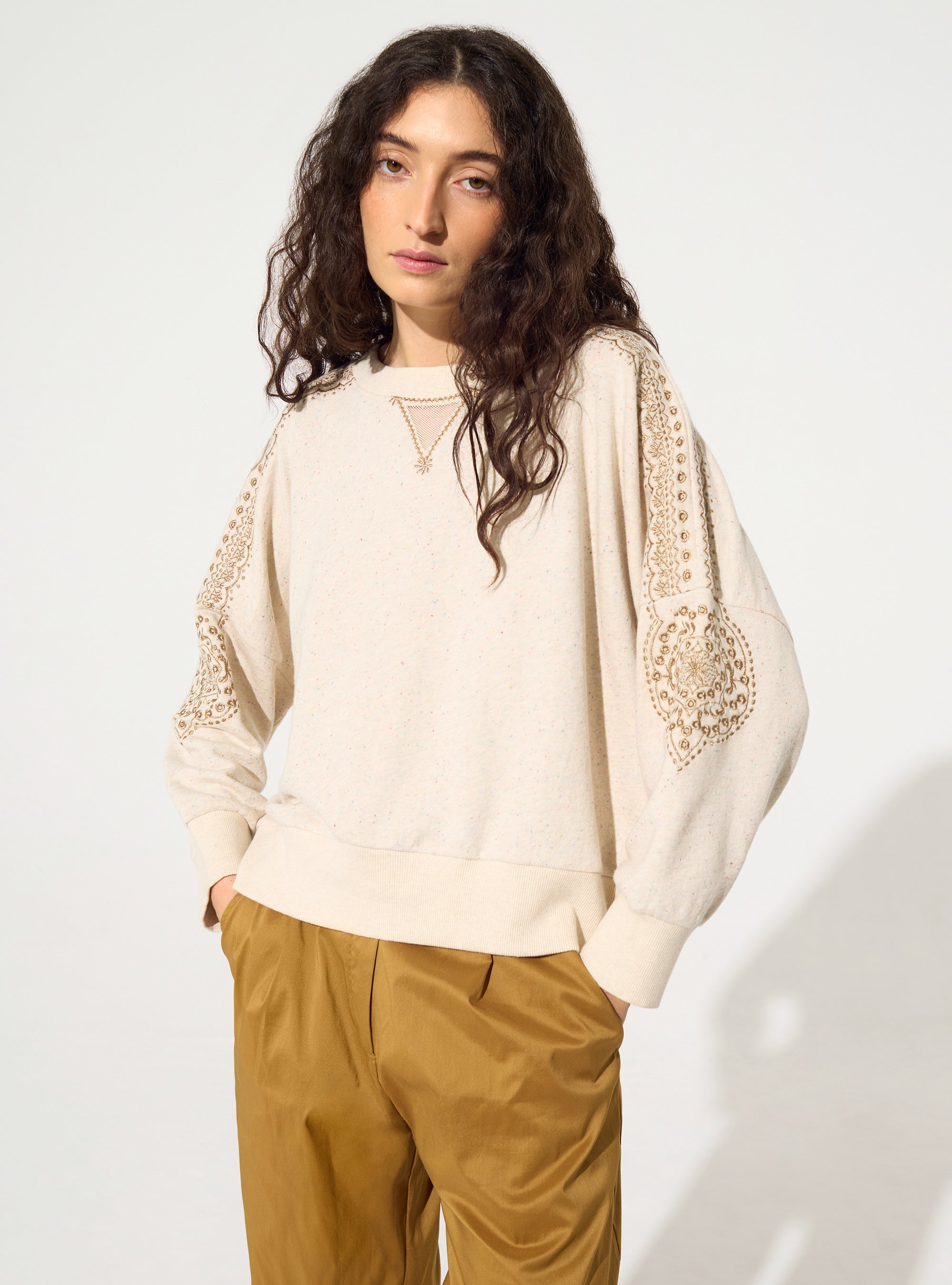 White embroidered cotton sweatshirt