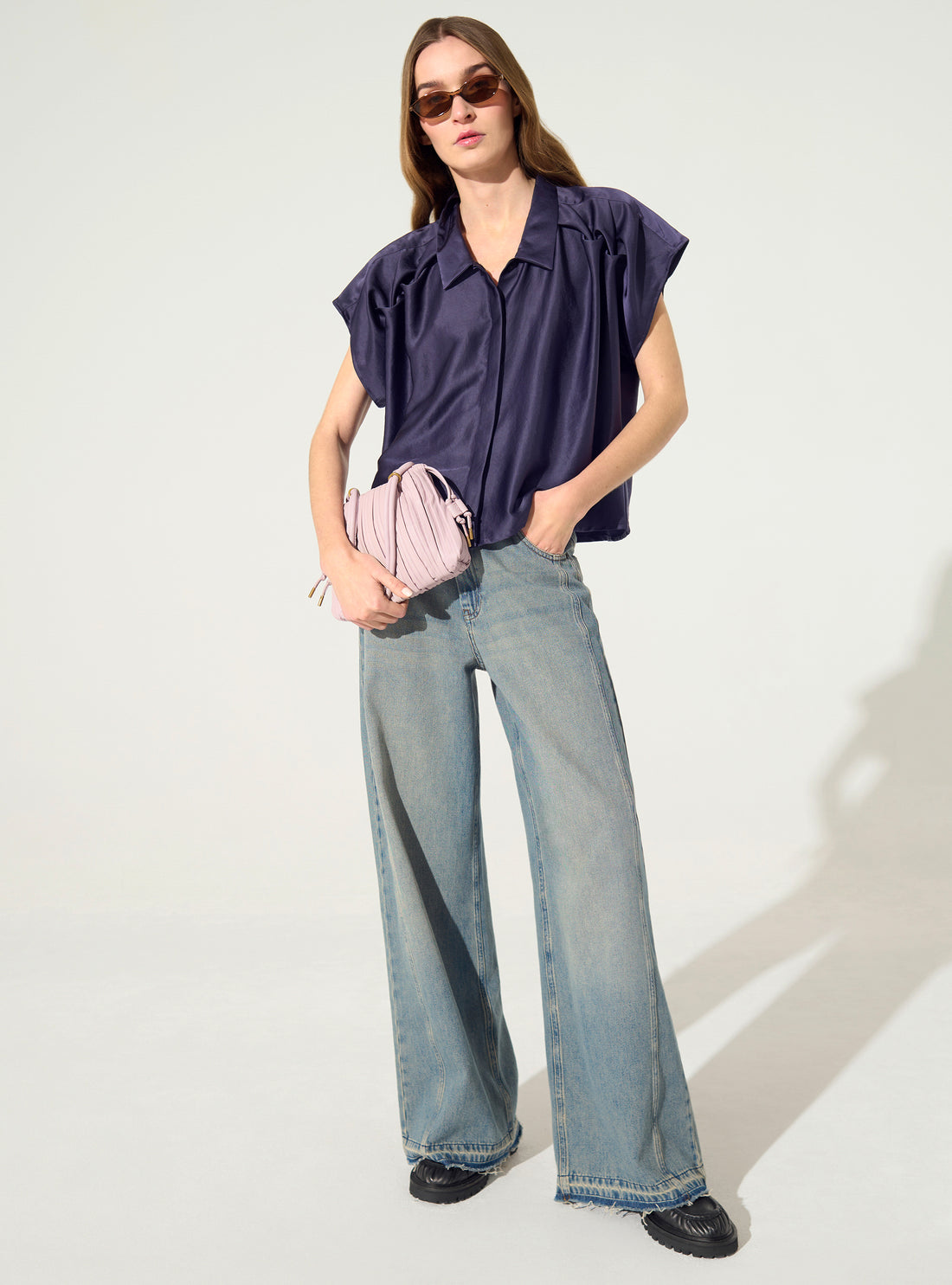 Purple oversized pleated shirt