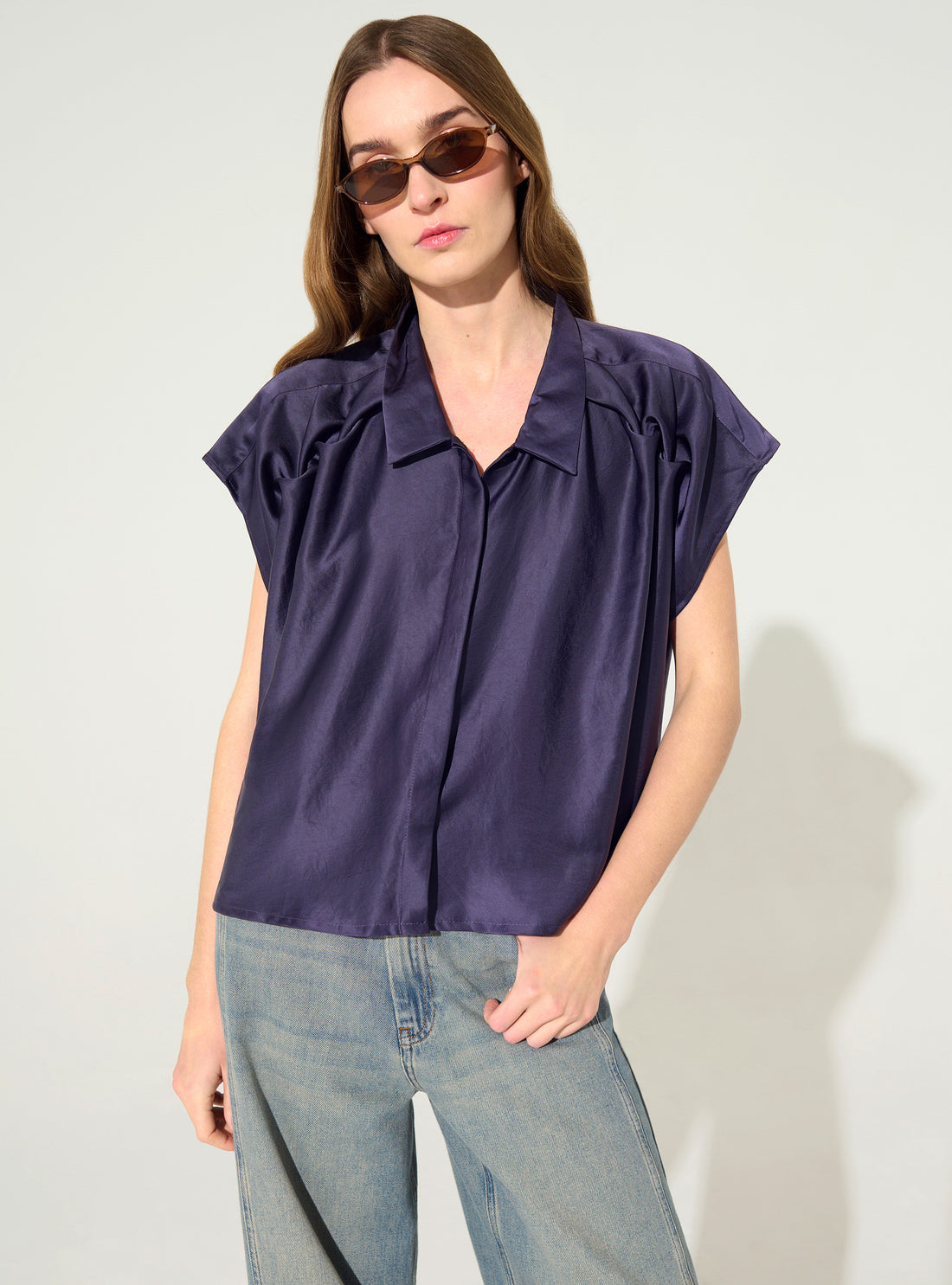Purple oversized pleated shirt