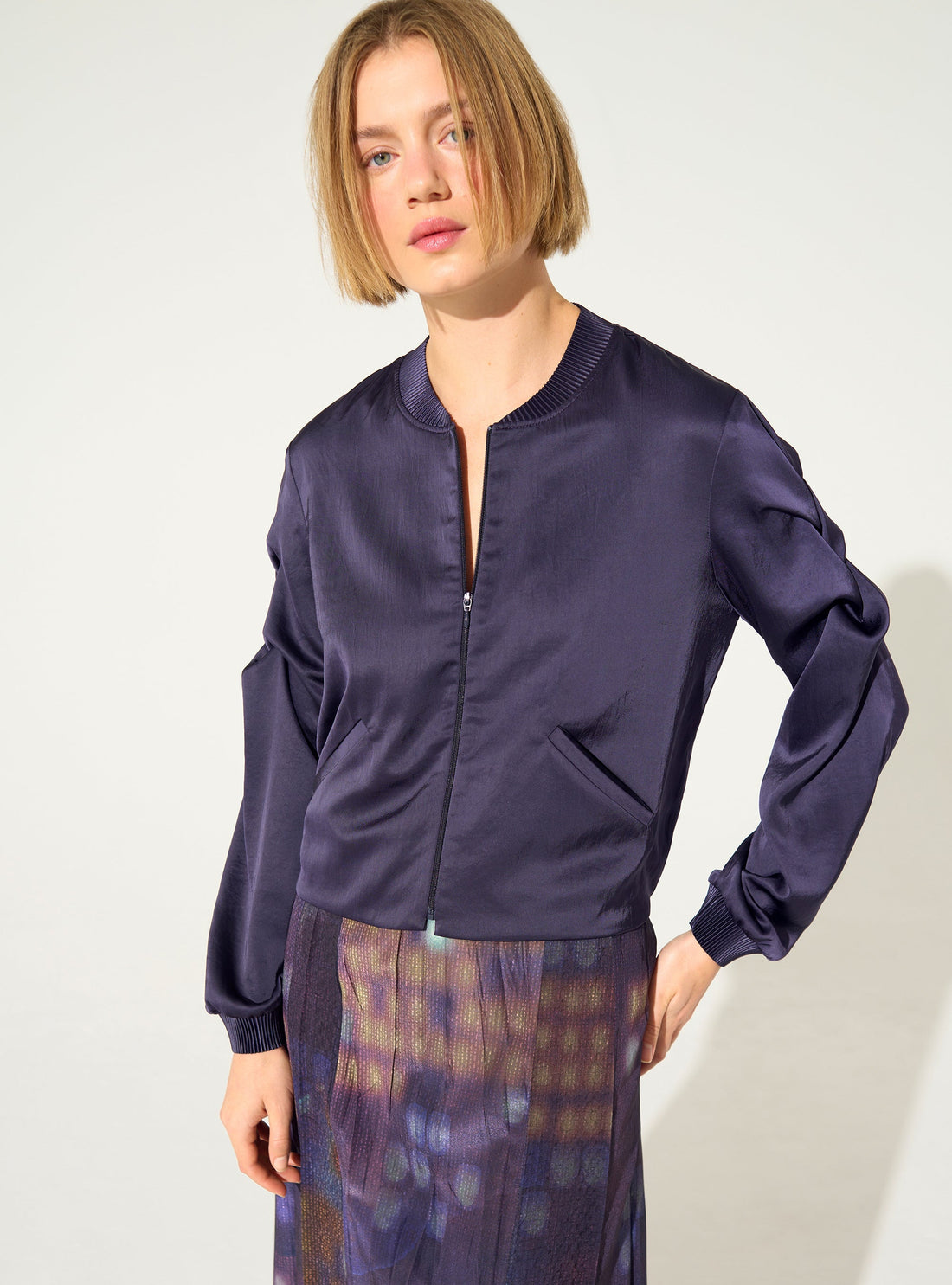 Purple pleated straight jacket