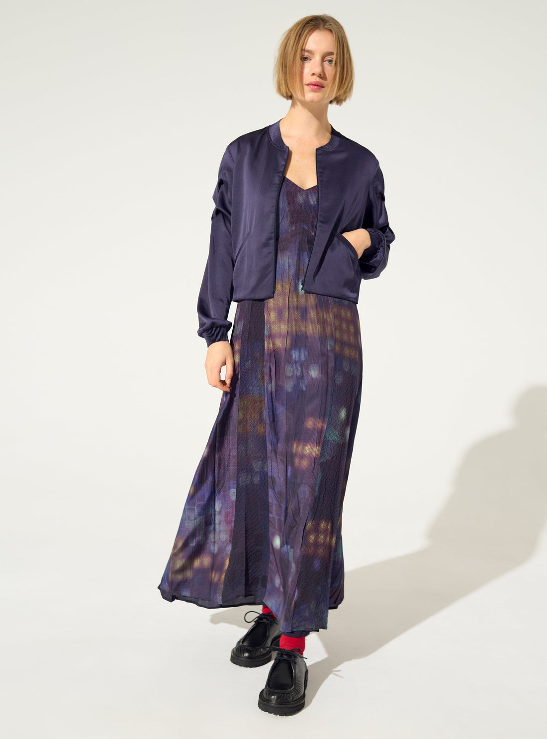 Purple pleated straight jacket