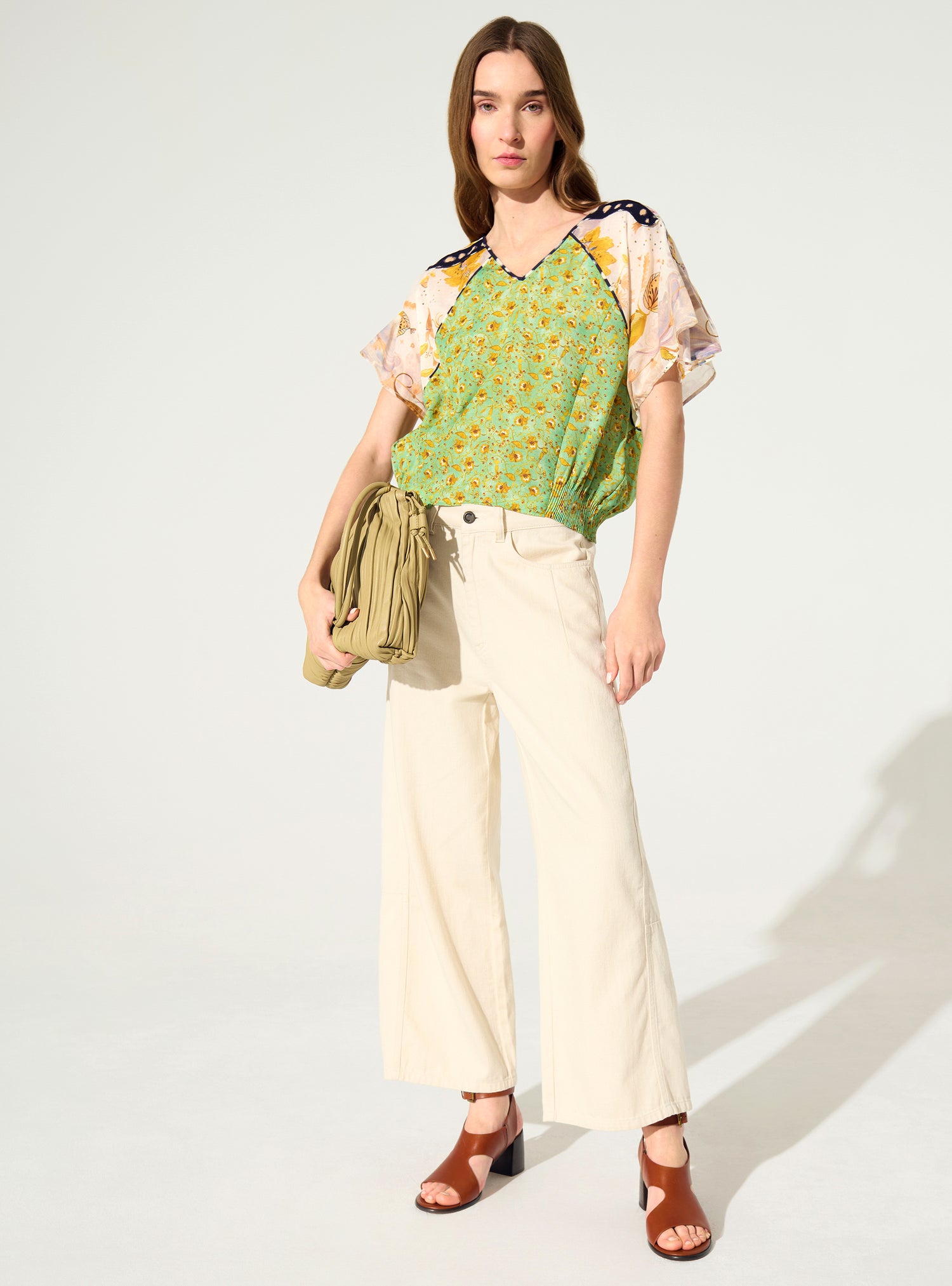 Blouse oversize plissée imprimée vert