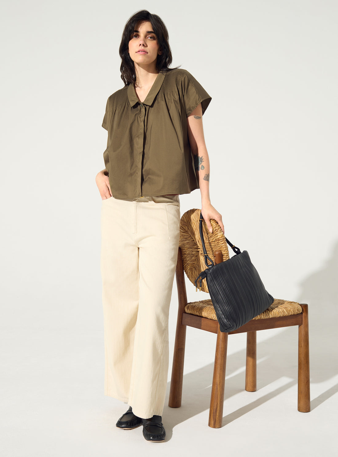 Brown pleated shirt