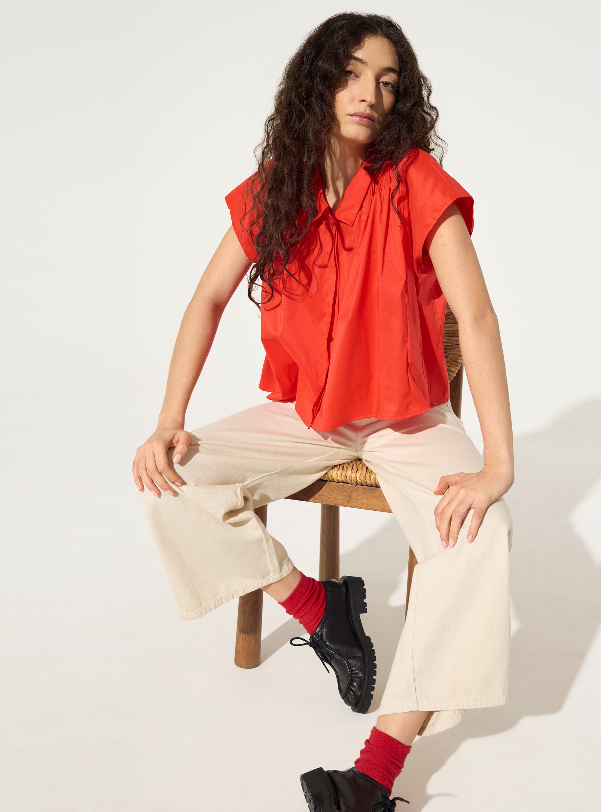 Chemise oversize xxl plissée en coton rouge