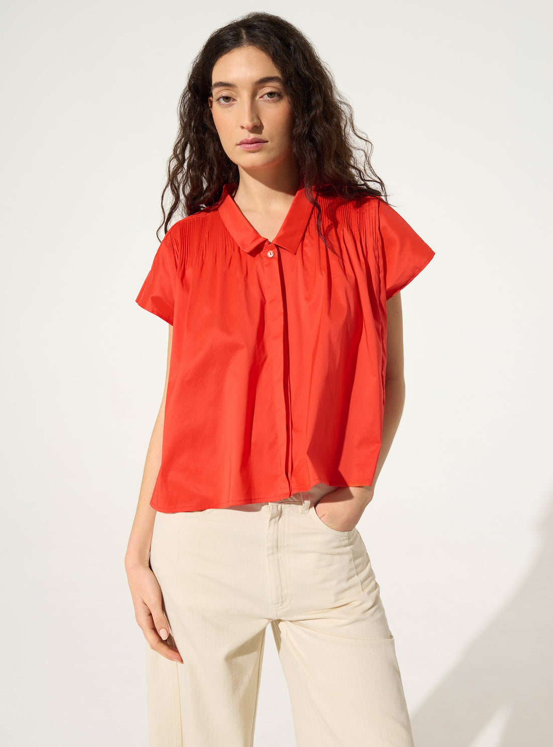 Chemise oversize xxl plissée en coton rouge