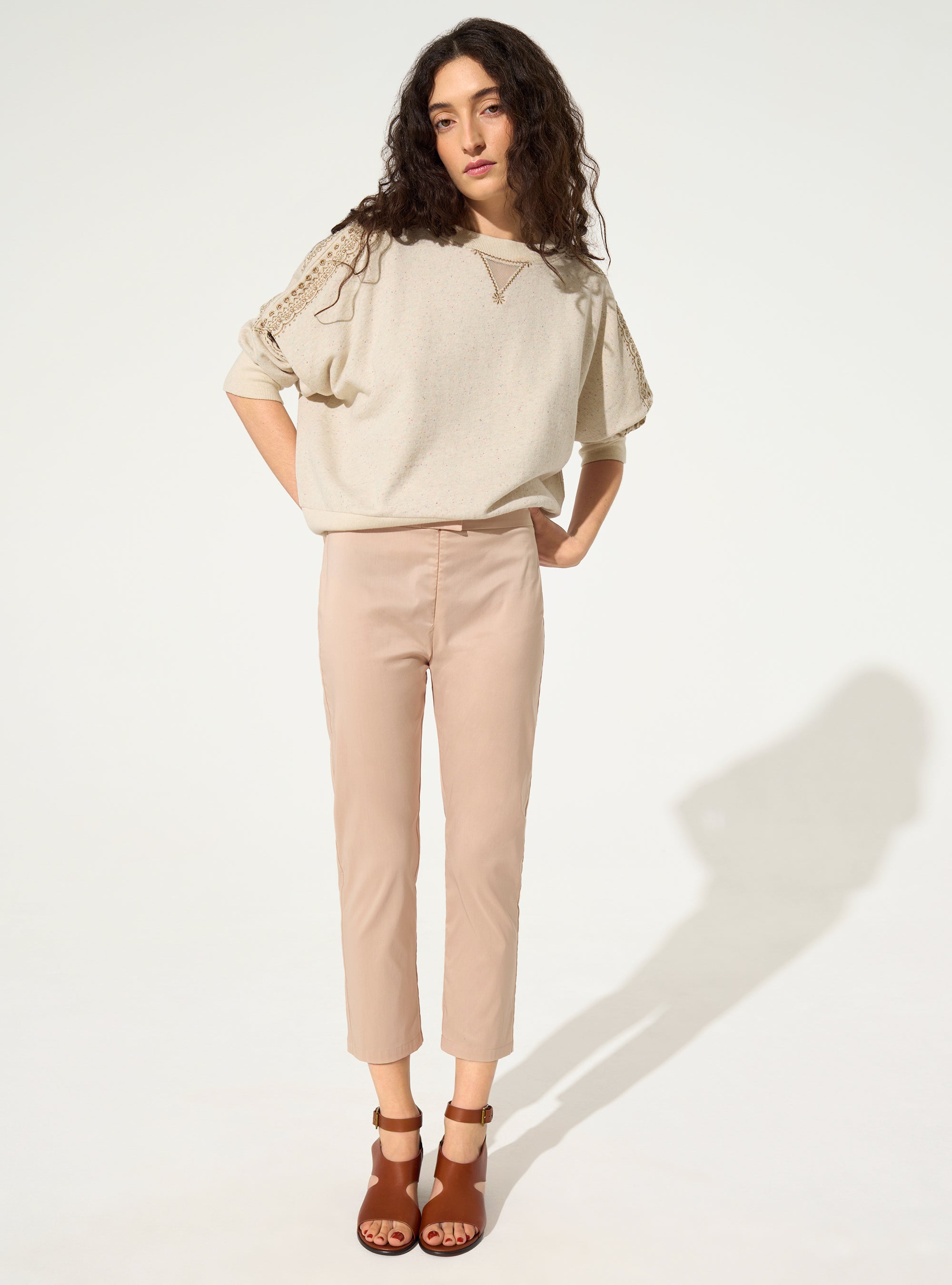 Pantacourt en coton rose