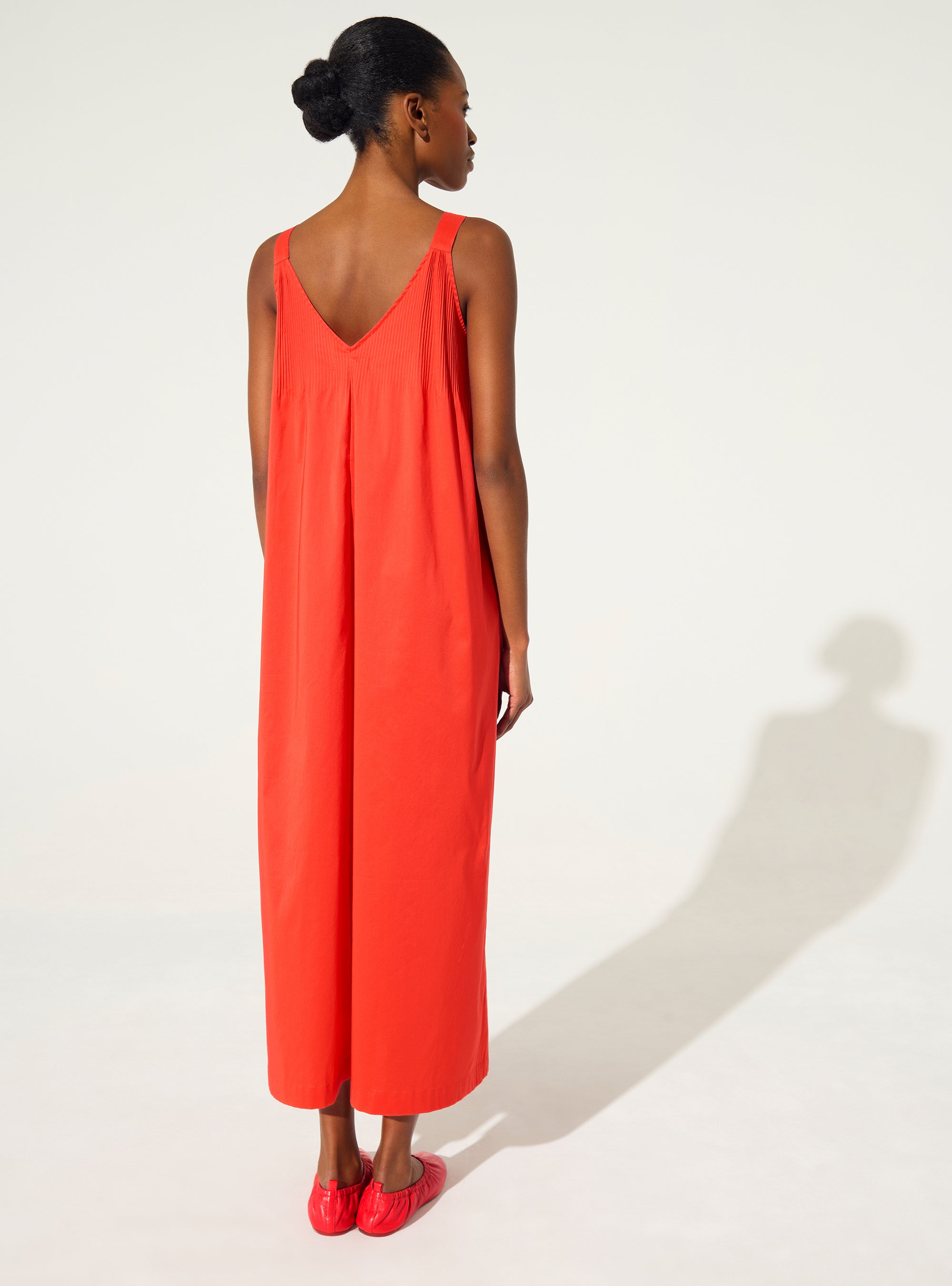 Robe ample plissée en coton rouge