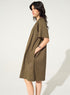 brown pleated short-sleeved dress