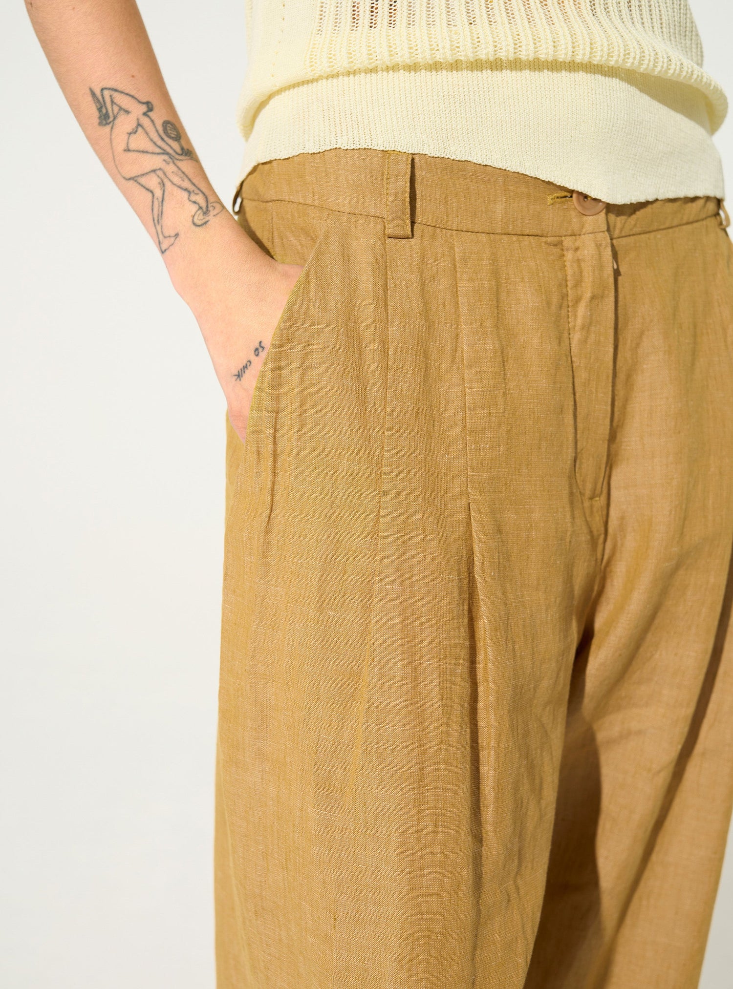 Brown linen and cotton trousers