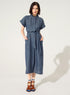 Loose-fitting blue linen and cotton dress