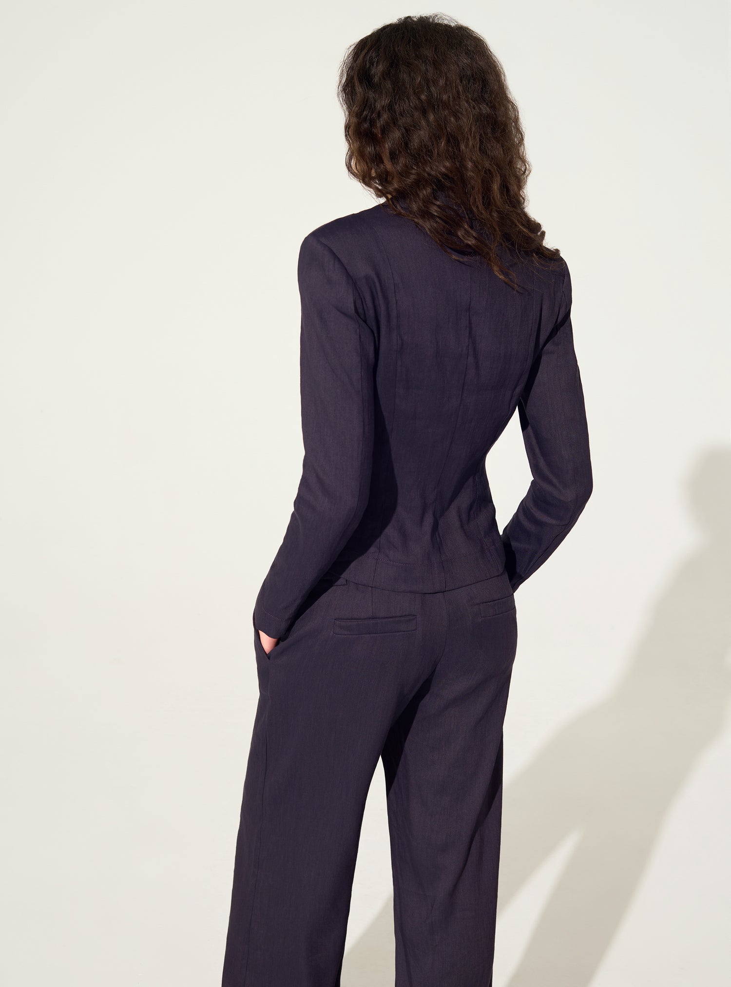 Fitted printed jacket in purple linen