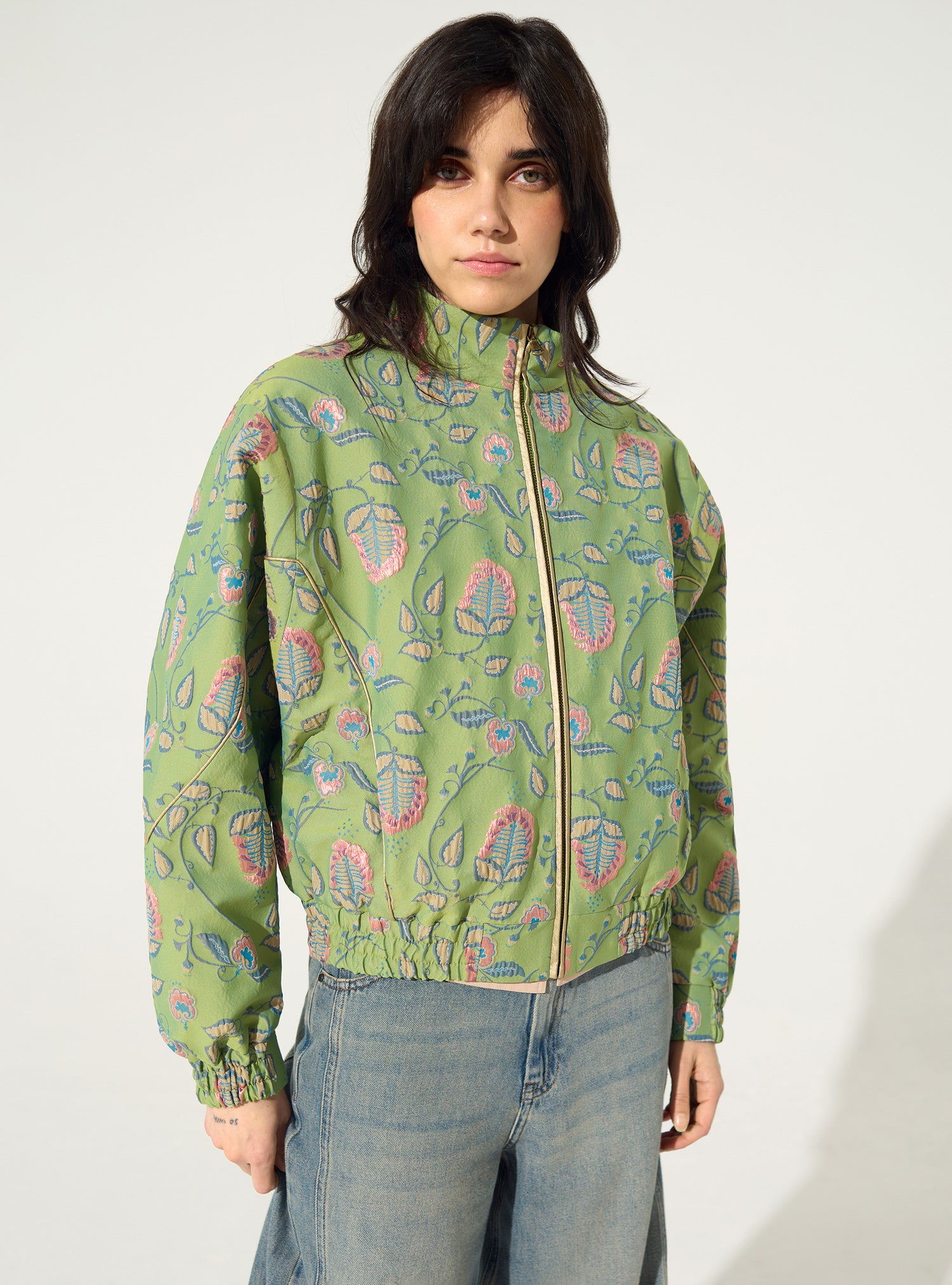 Blouson oversized en jacquard vert